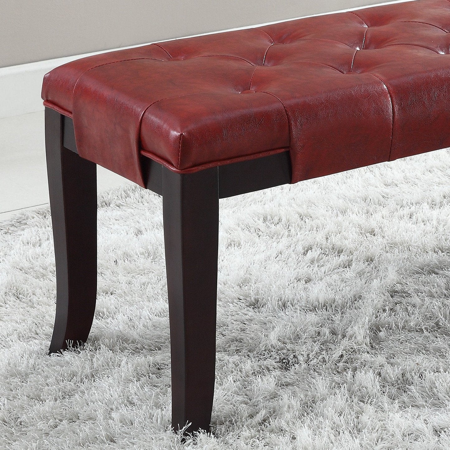Linon Red Leather Tufted Ottoman Bench