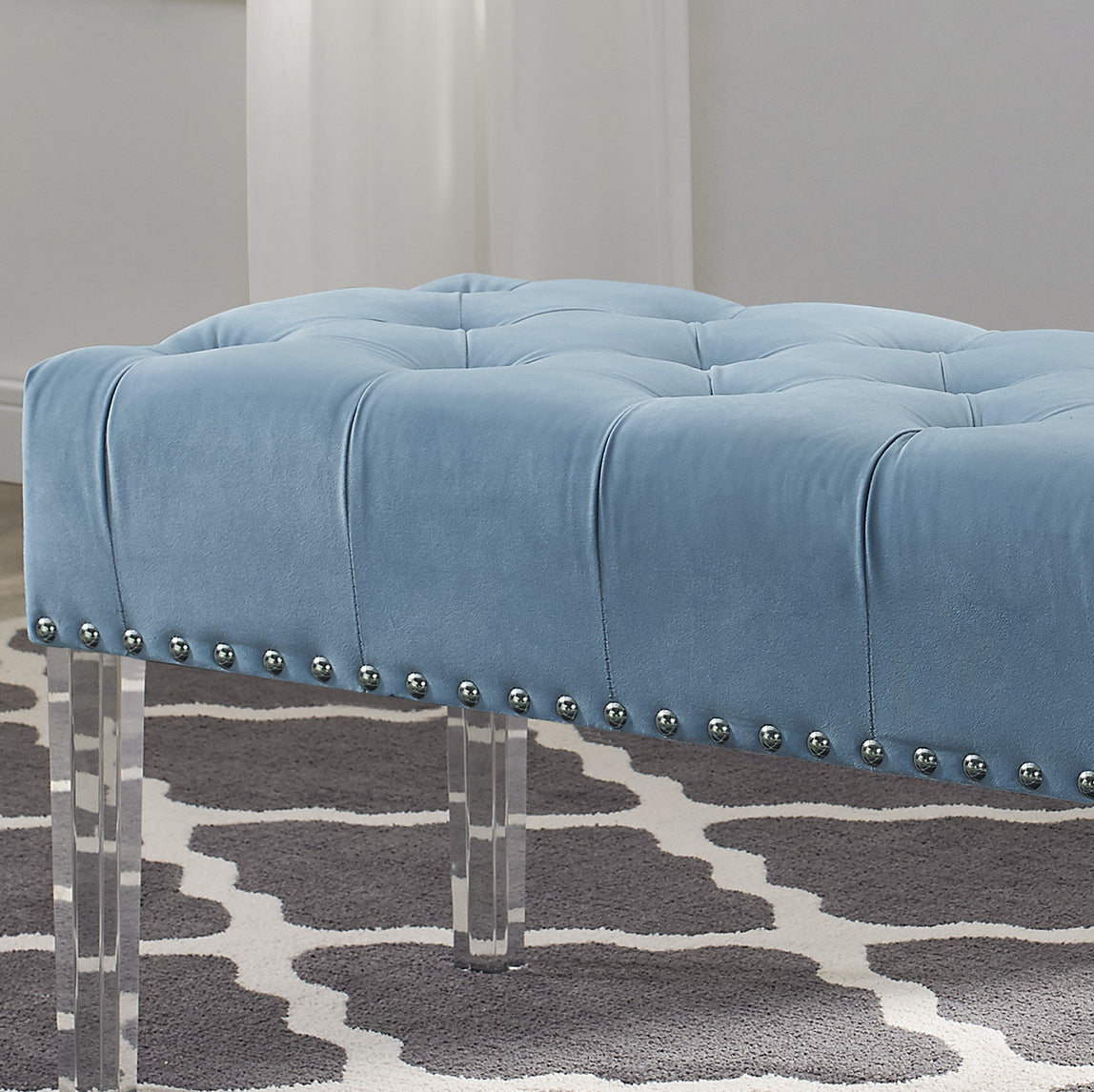 Valley Button tufted Velvet Upholstered Bench With Acrylic Leg