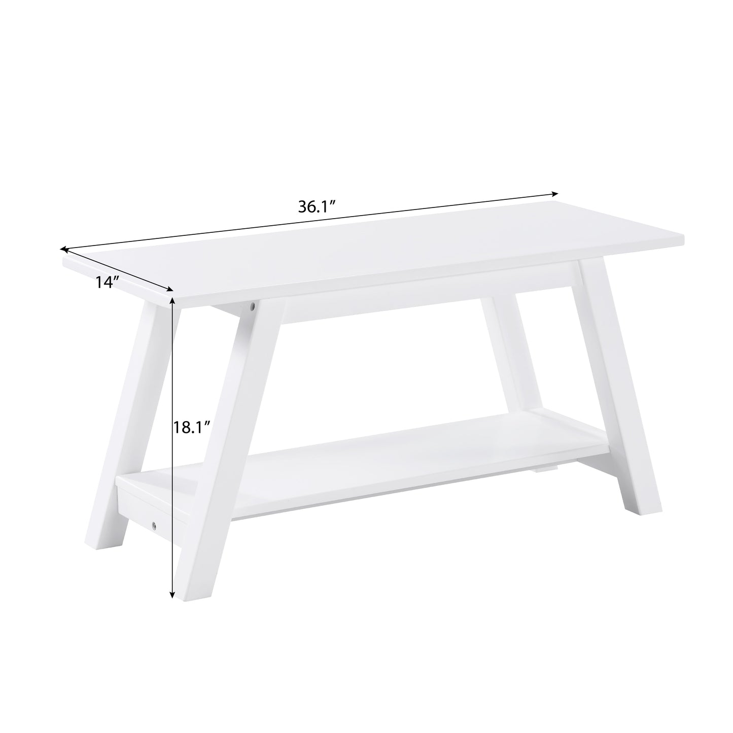 Elyz Solid Wood Bench with Shelf, 36.10-Inch Long, White