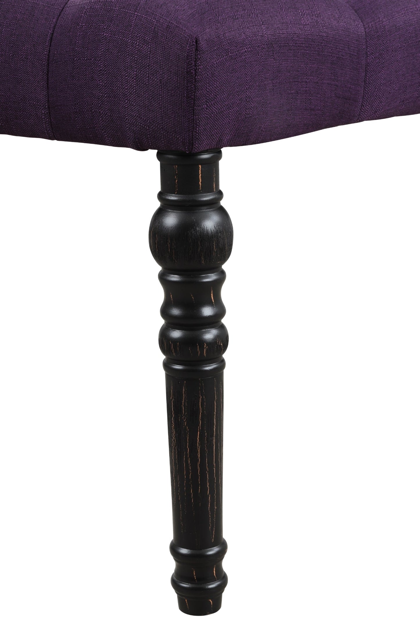 Leviton Fabric Tufted Turned Leg Dining Bench, Purple