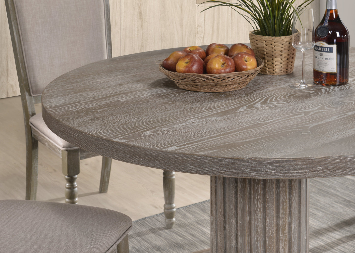 Ferran Wood Pedestal Dining Table Set in Reclaimed Gray