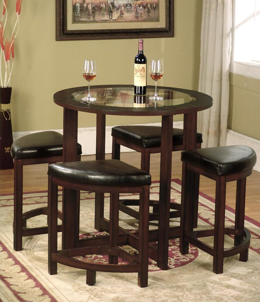 Solid Wood Glass Top Dining Table w/ 4 Chairs