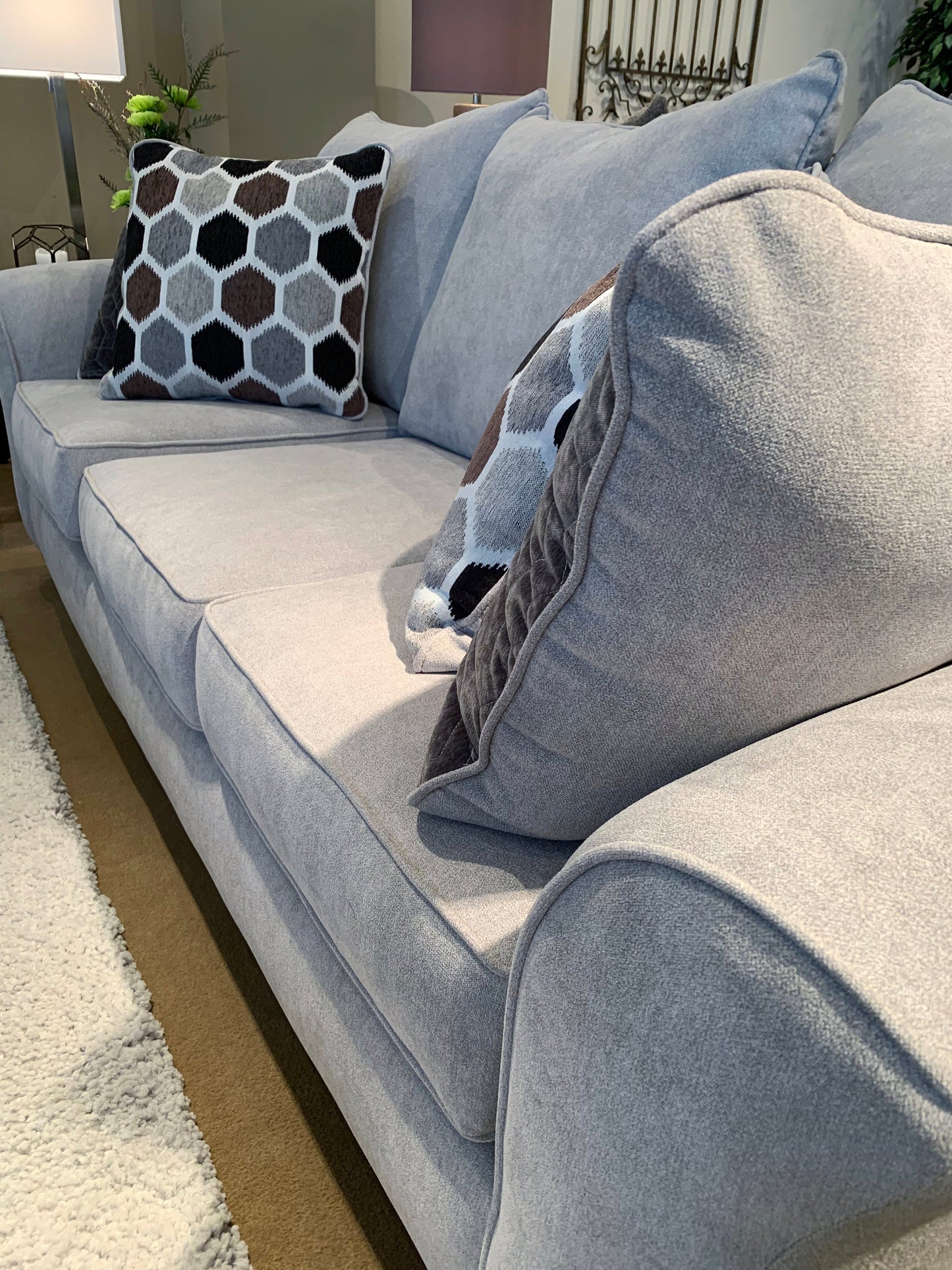 Camero Fabric Pillowback Sofa, Silver