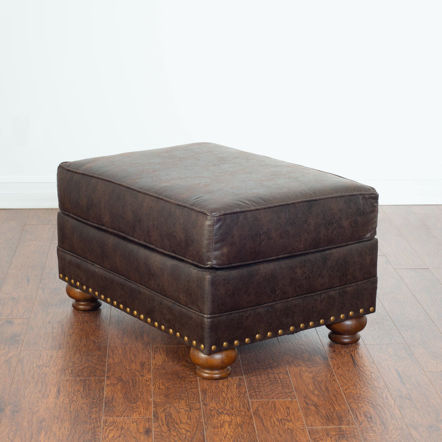 Leinster Faux Leather Upholstered Nailhead Ottoman in Espresso