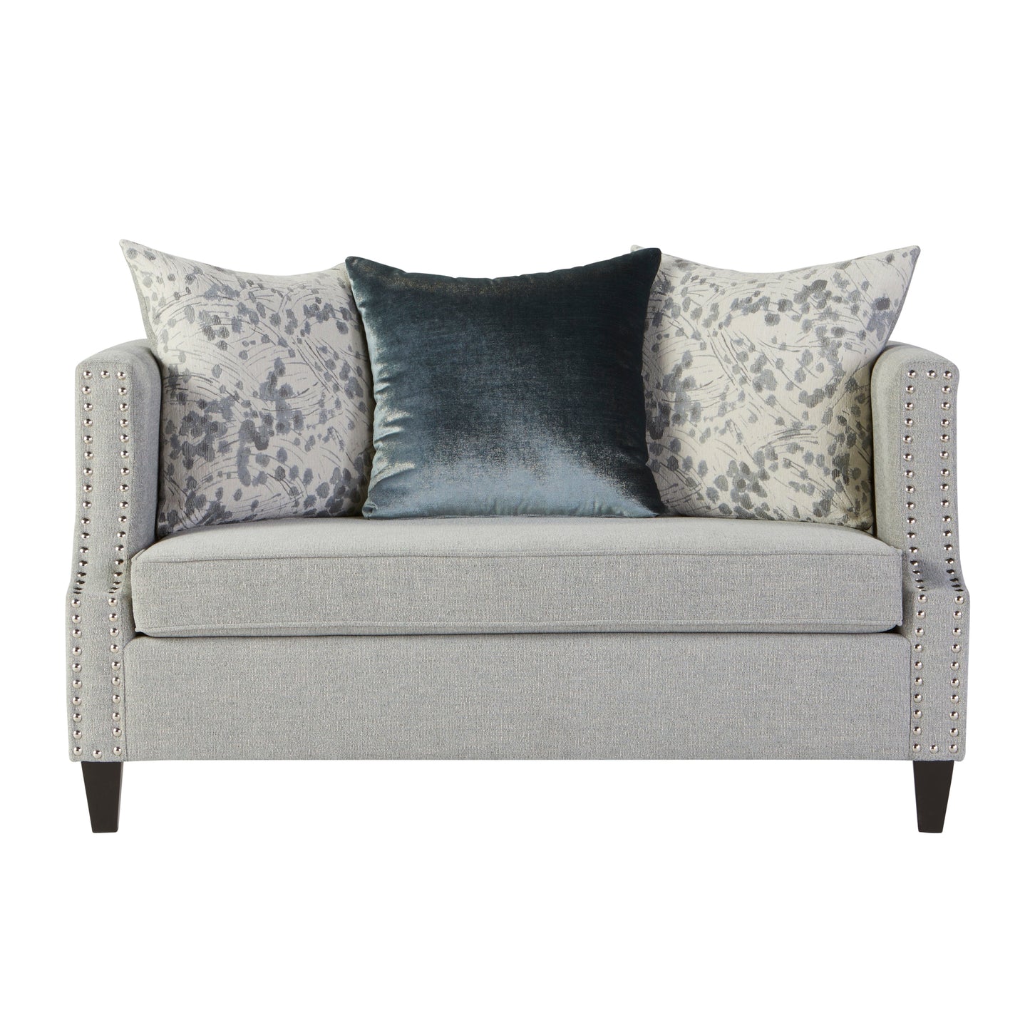 Roundhill Furniture Nari Modern Pillow Back Fabric Nailhead Trim Living Room Collection, Moondance Mist