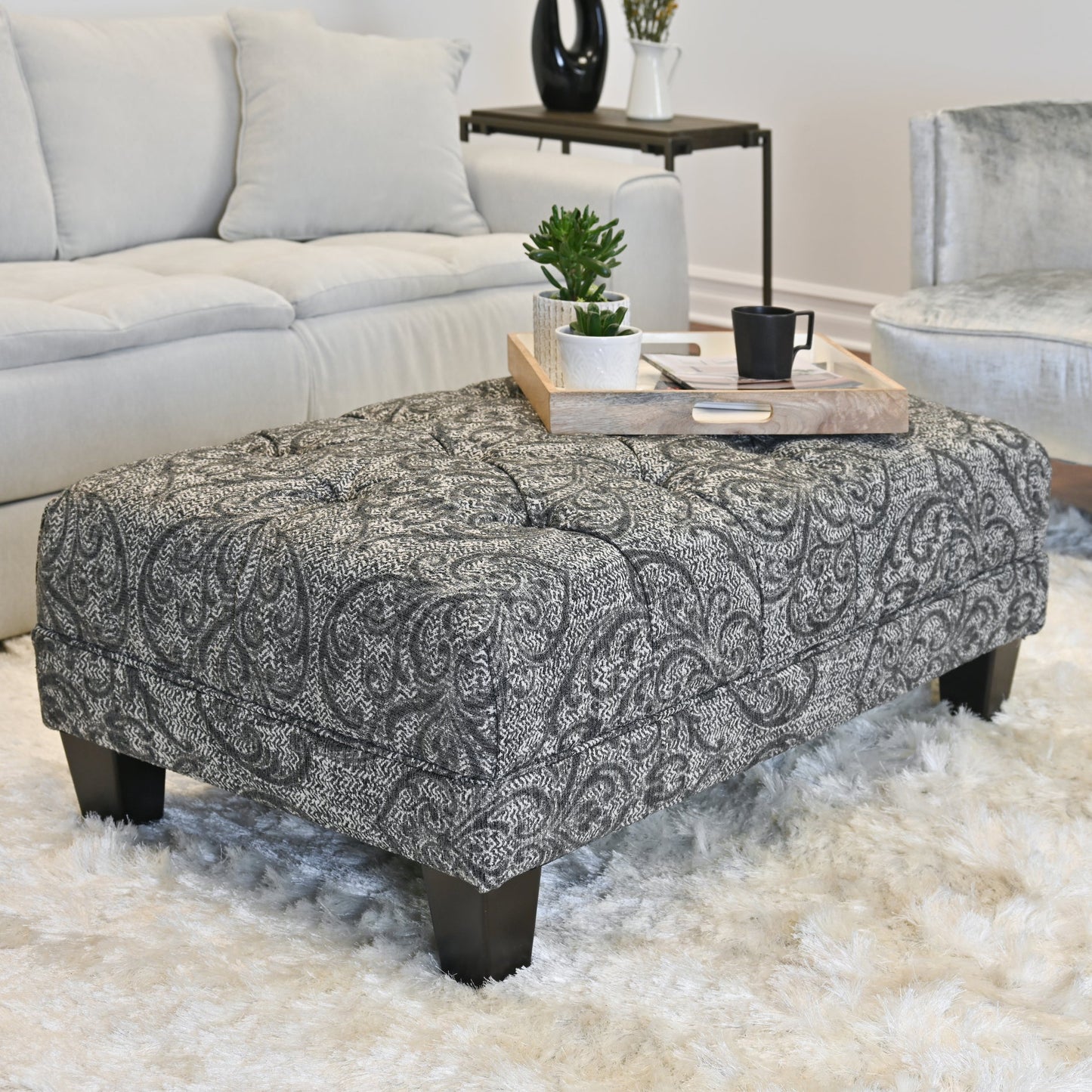 Roundhill Furniture Berliton Fabric Tufted Oversized Ottoman in Cartagena Coal