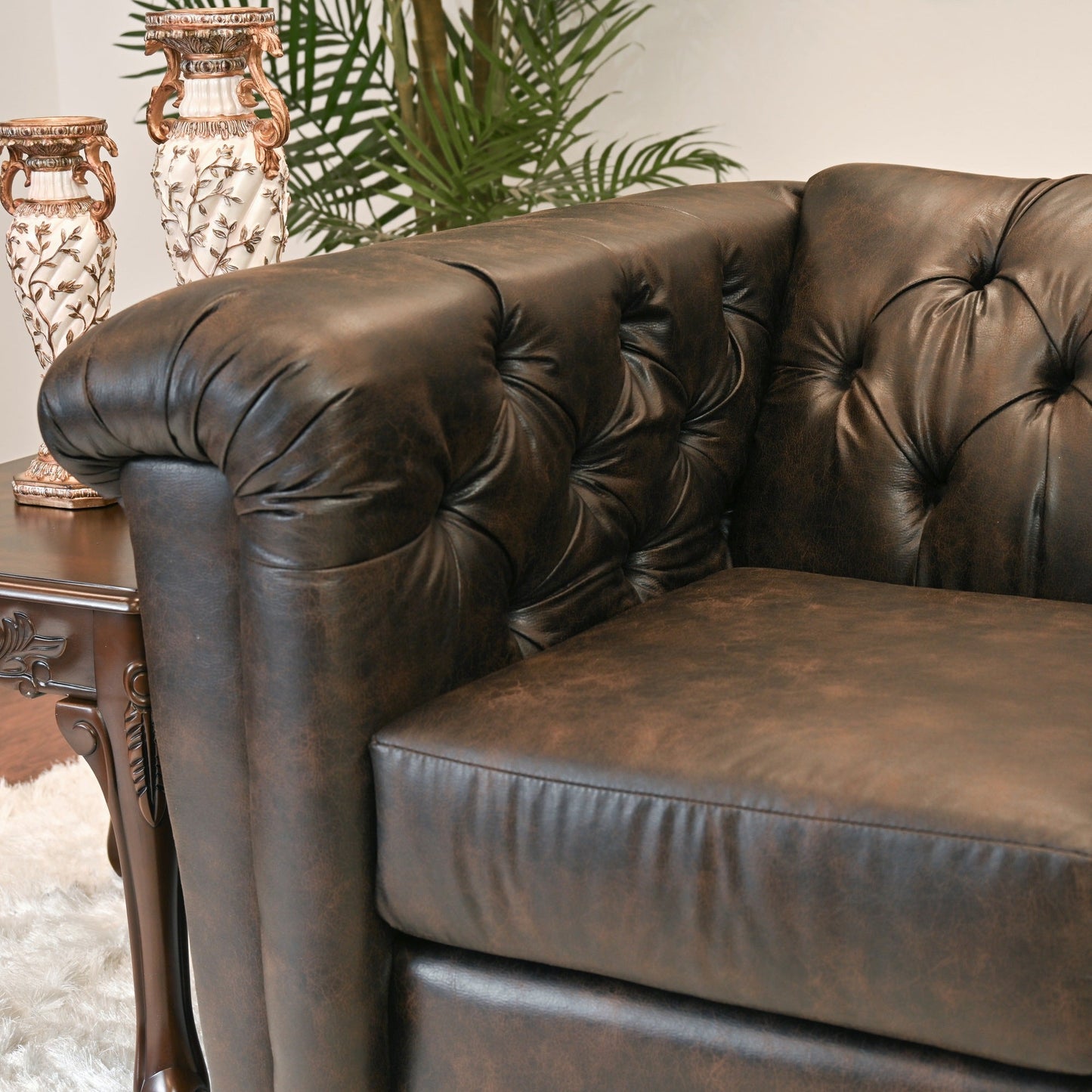 Horton Faux Leather Chesterfield Armchair, Brownie