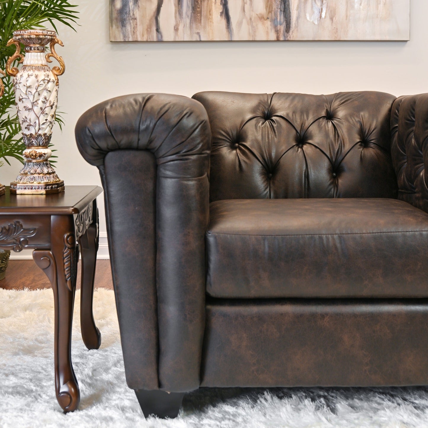 Horton Faux Leather Chesterfield Armchair, Brownie