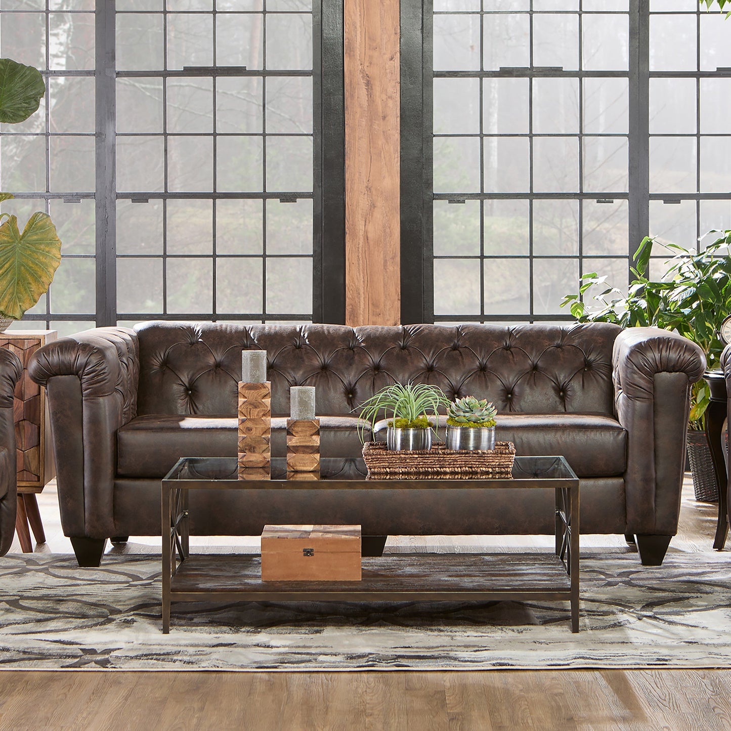 Horton Faux Leather Chesterfield Sofa, Brownie