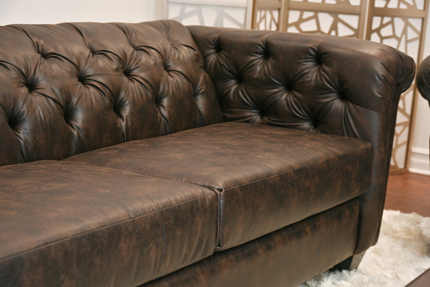 Horton Faux Leather Chesterfield Sofa, Brownie