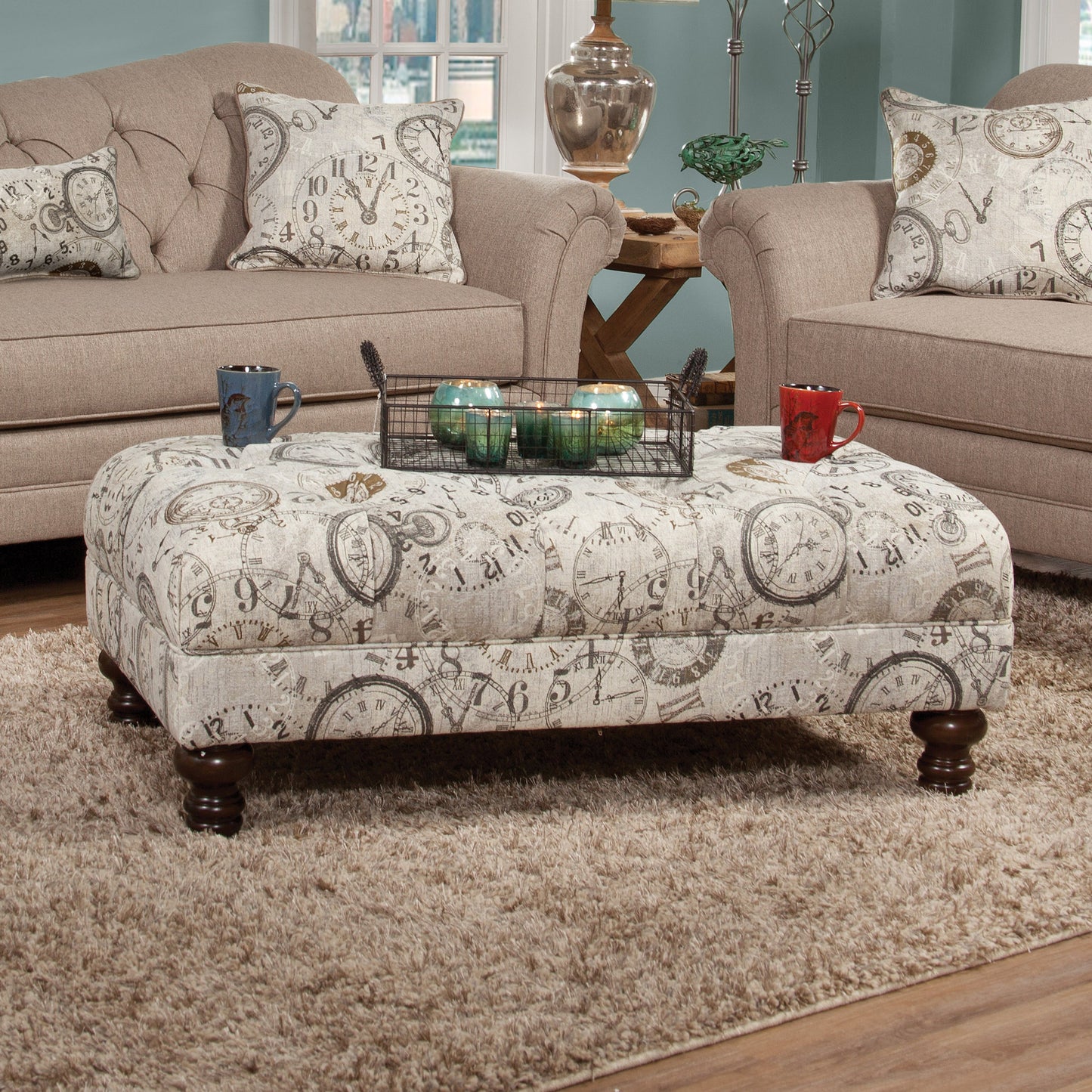 Roundhill Furniture Charbilia Fabric Tufted Cocktail Ottoman in Timeless Patina