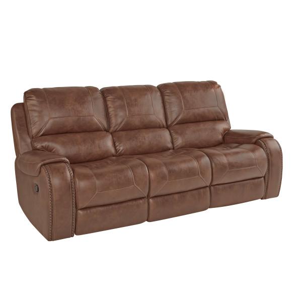 Achern Brown Leather Nailhead Air Reclining Sofa with Storage Console and USB Port