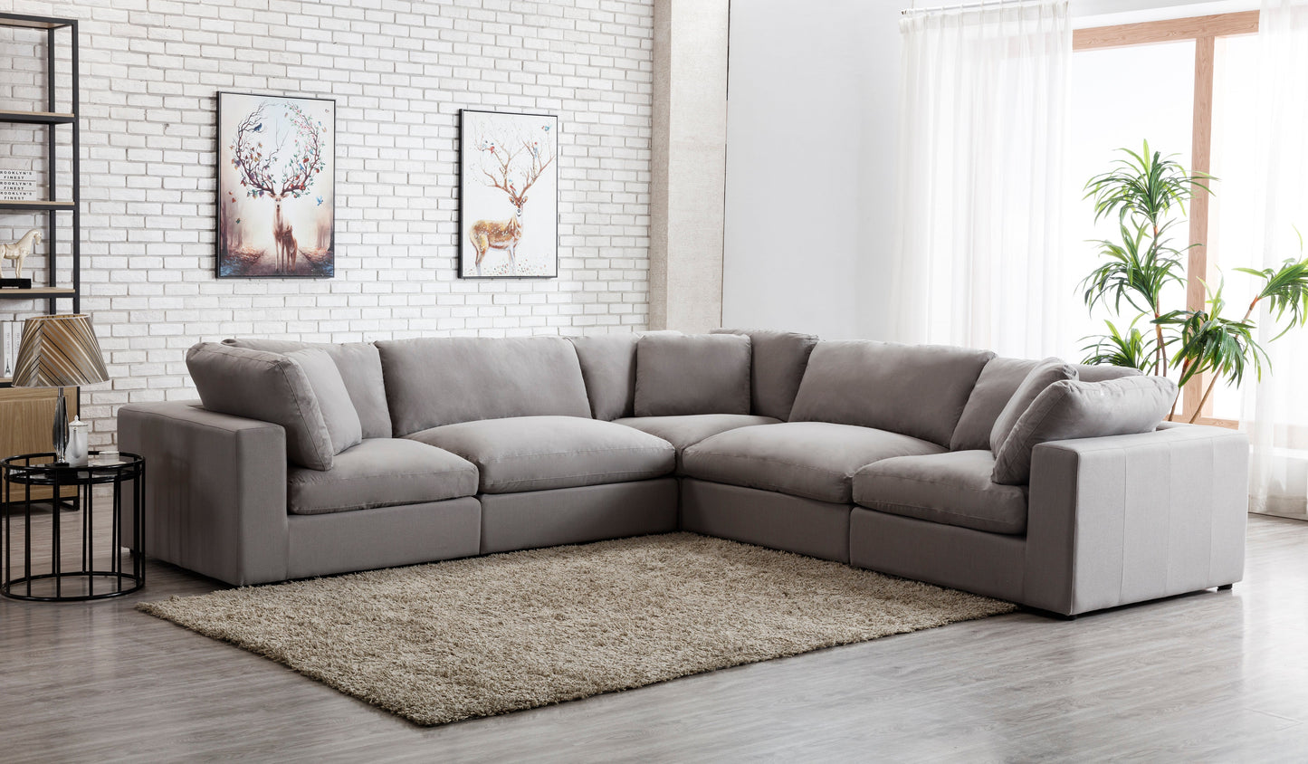 Rivas Contemporary Feather Fill 6-Piece Modular L-Sectional Sofa with Ottoman, Graphite