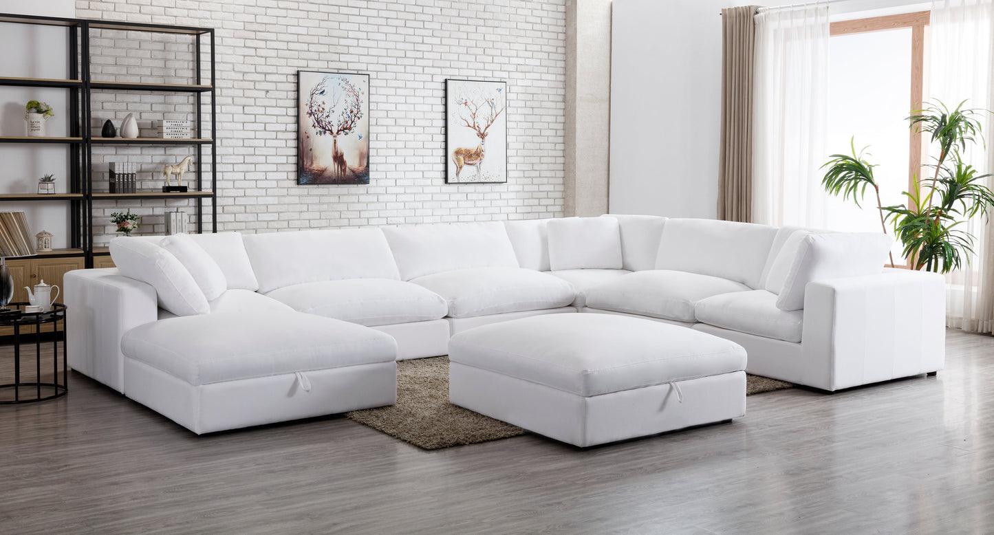 Rivas Contemporary Feather Fill 8-Piece Modular Sectional Sofa with Two Ottomans, White