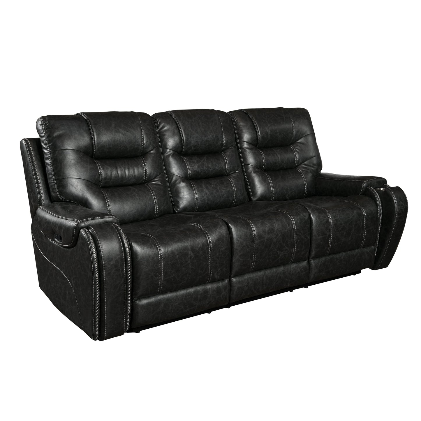 Rowena Contemporary Faux Leather Reclining Sofa with Cup Holder, Smoke
