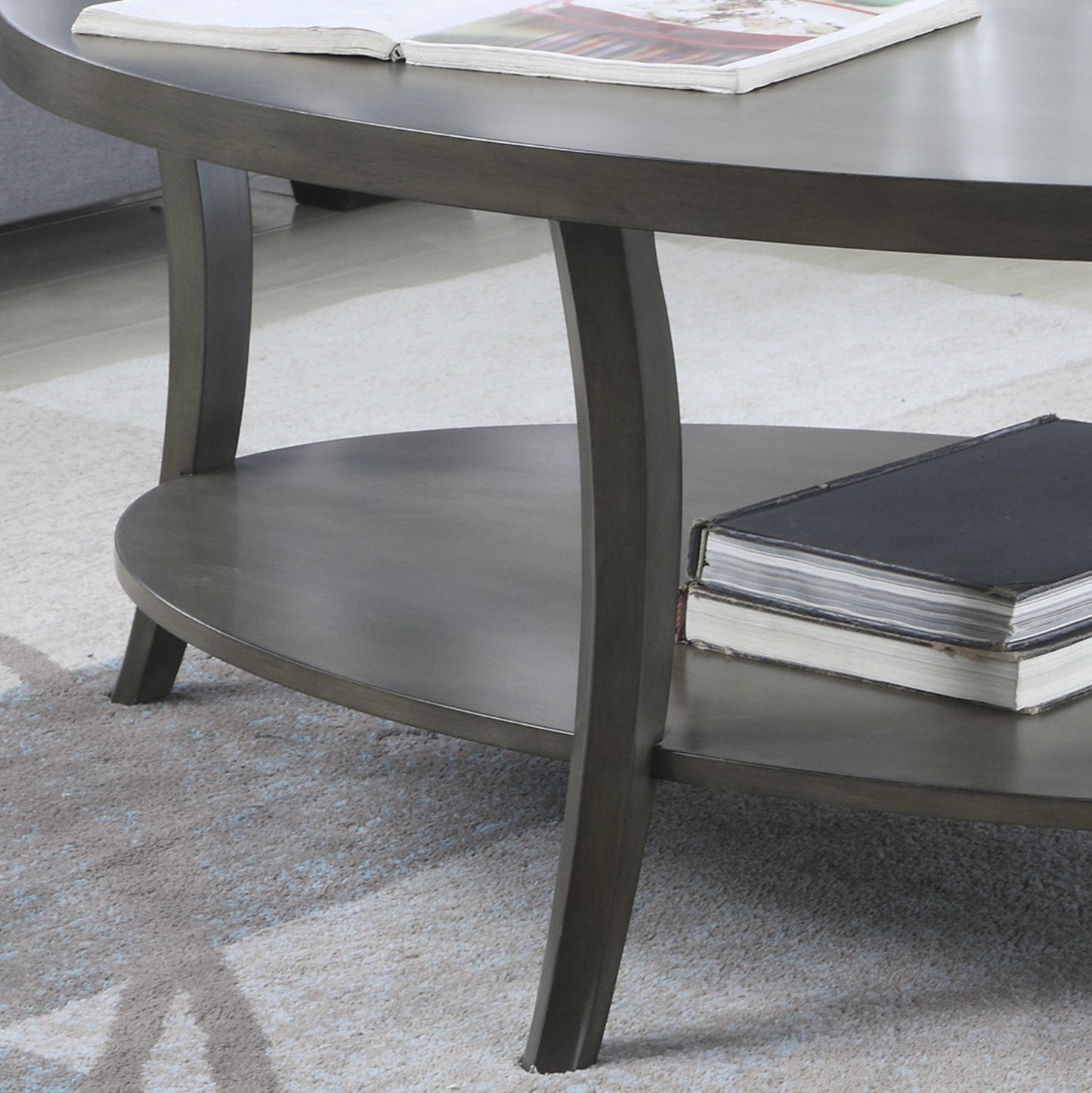 Perth Contemporary Oval Shelf Coffee Table, Gray
