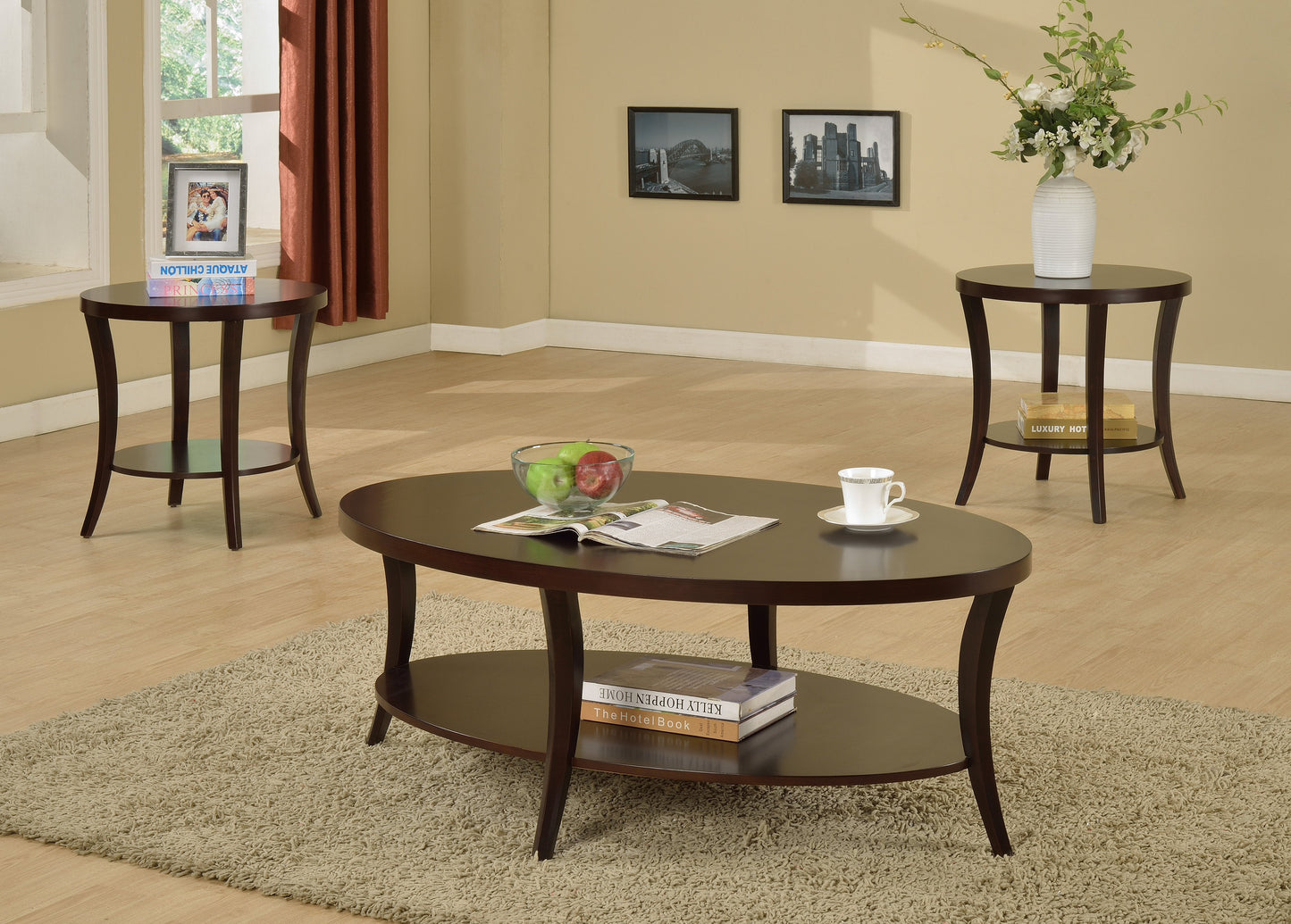 Perth Espresso Oval Coffee Table with Shelf