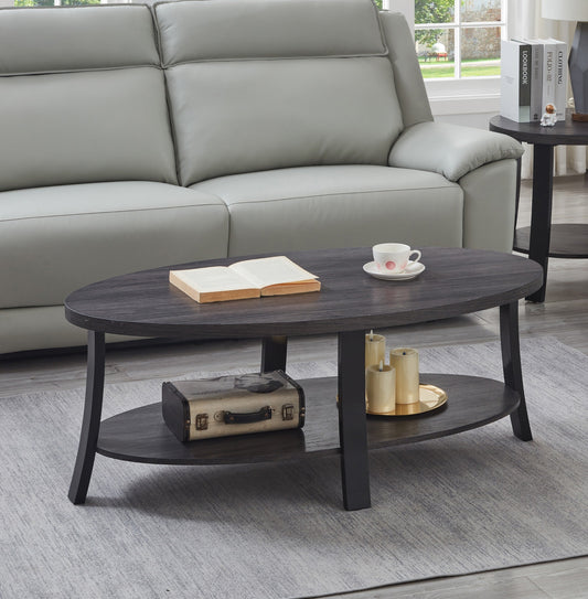 Anze Contemporary Oval Wood Shelf Coffee Table