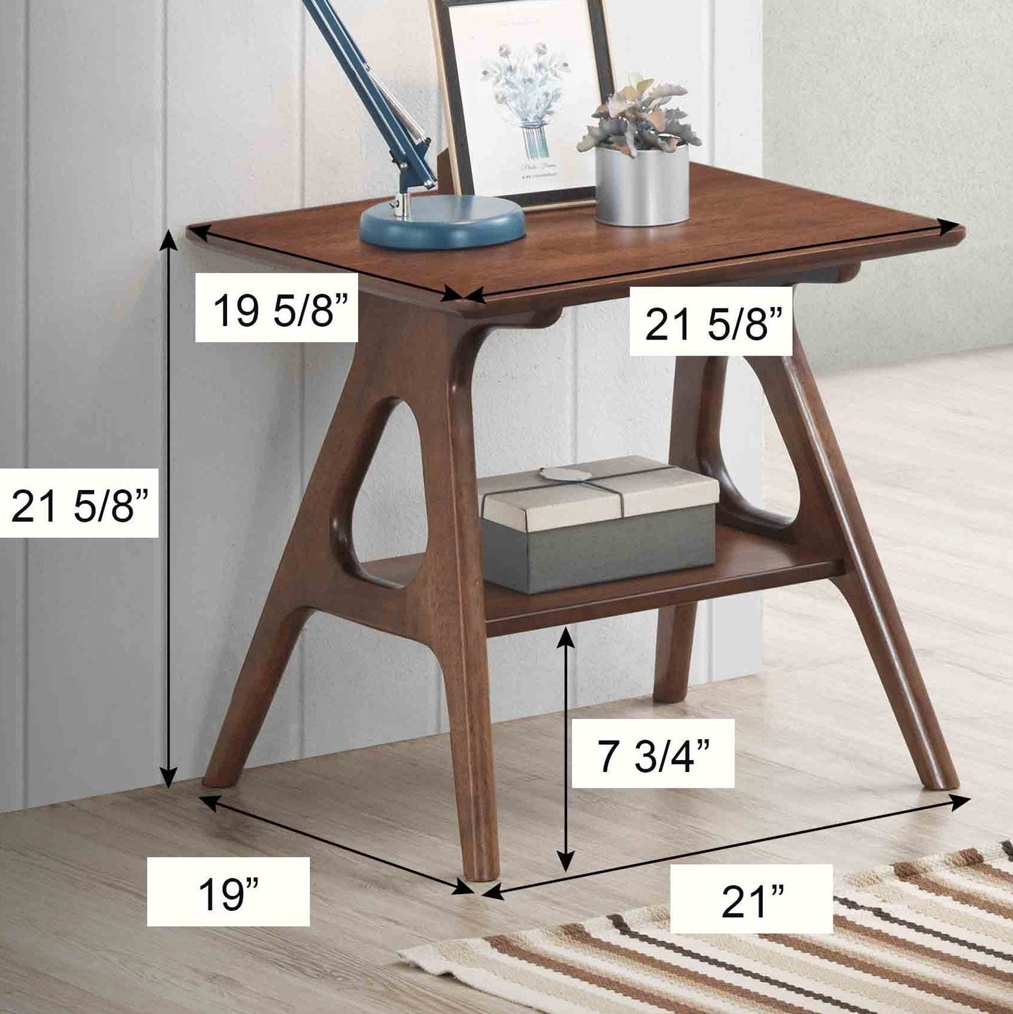 Arona Mid-Century Modern Wood End Table with Shelf
