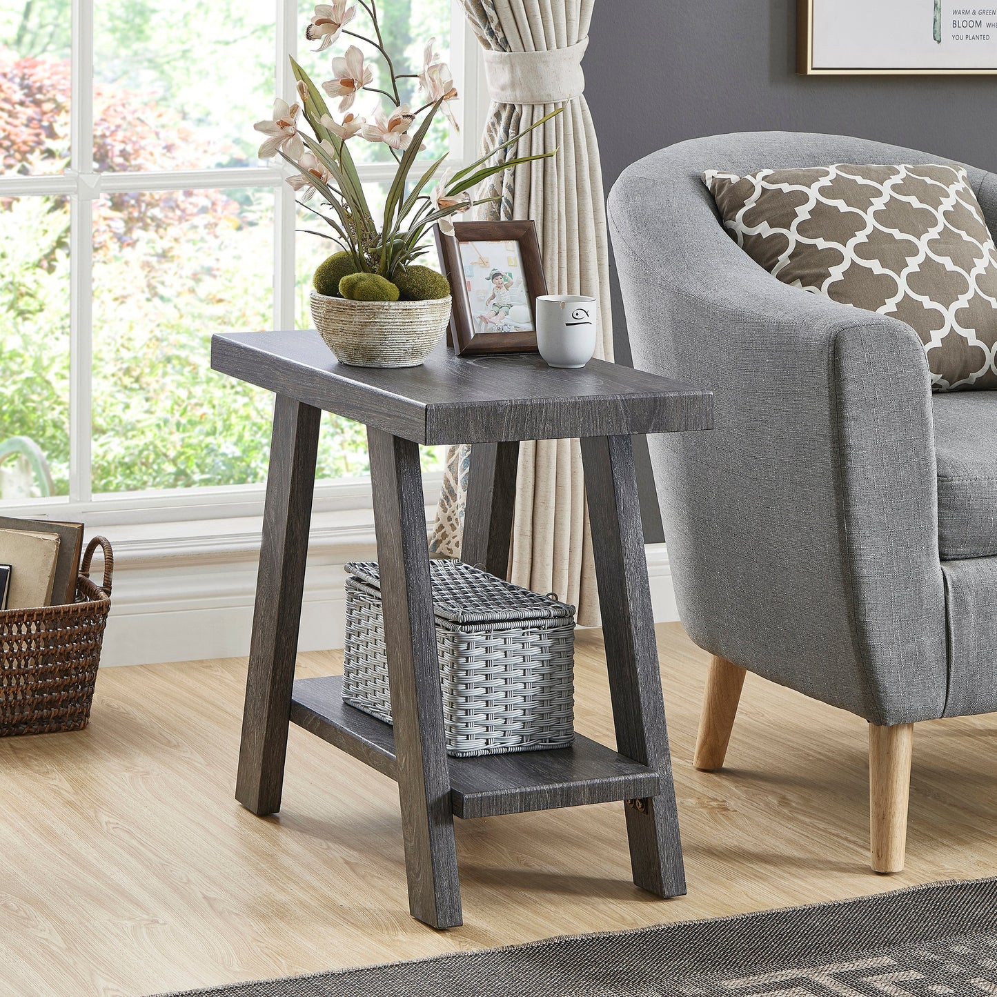 Athens Contemporary Wood Shelf Side Table in Gray Finish