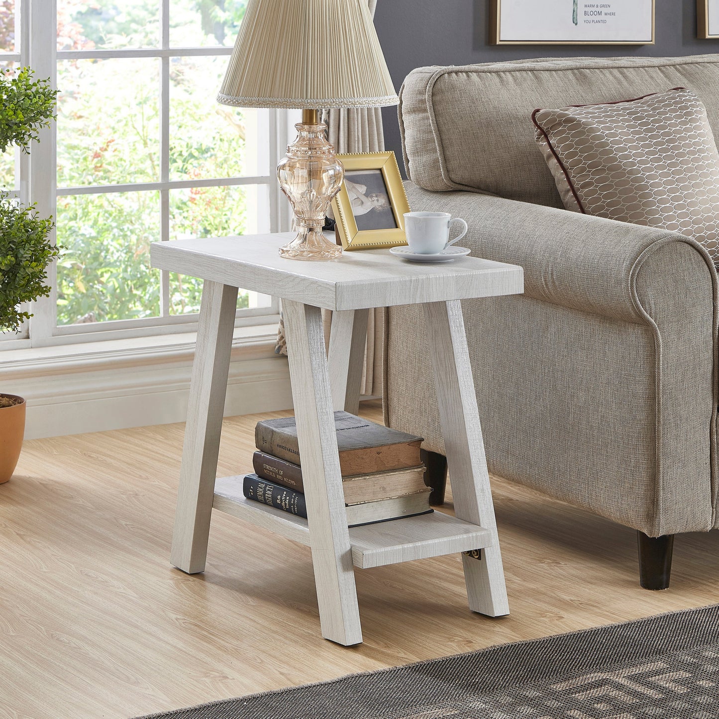 Athens Contemporary Wood Shelf Side Table in White Finish