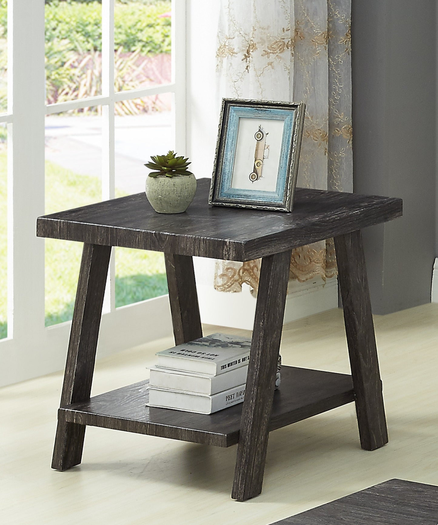 Athens Contemporary Replicated Wood Shelf End Table in Charcoal Finish