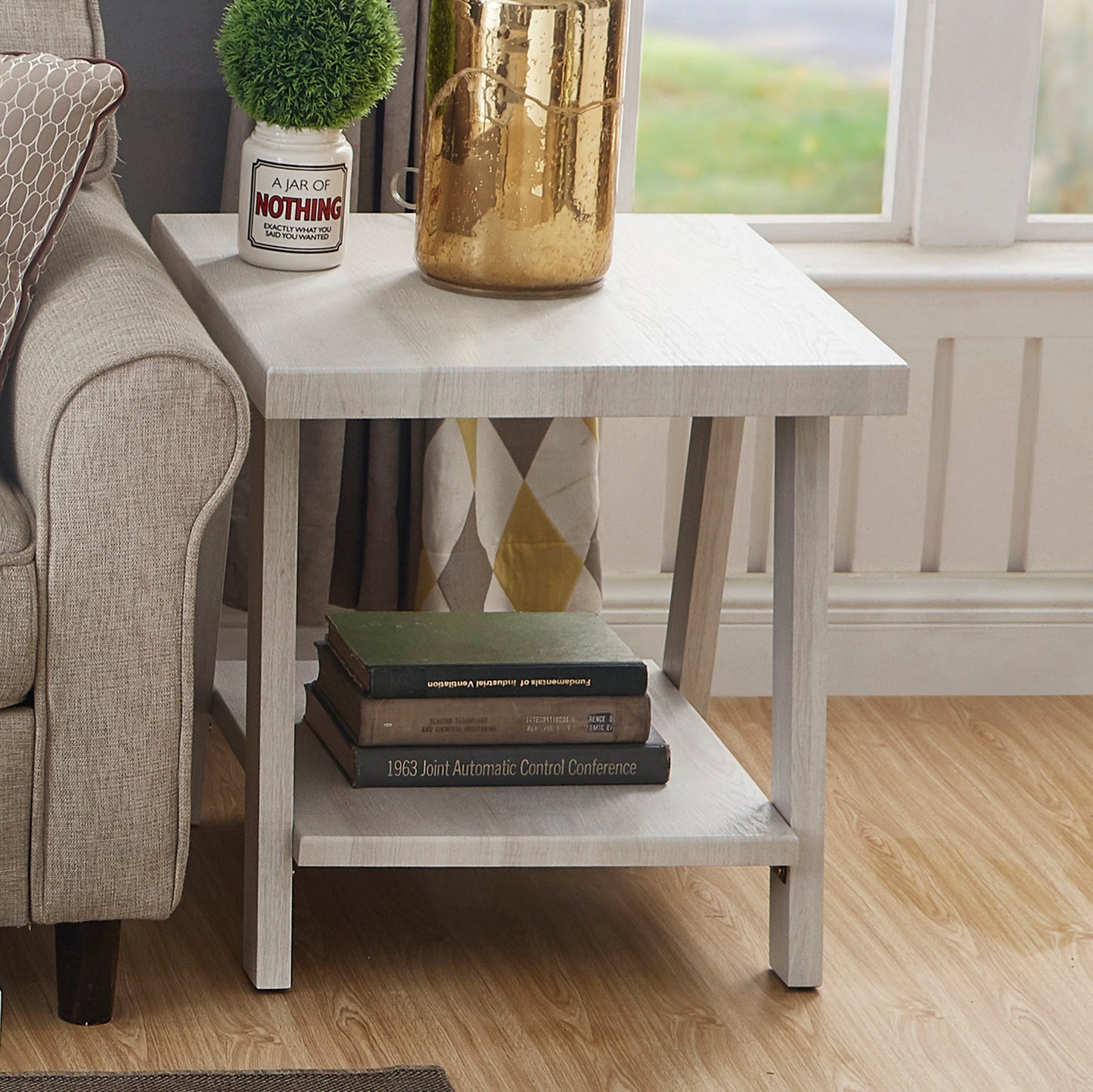 Athens Contemporary Wood Shelf End Table in White Finish