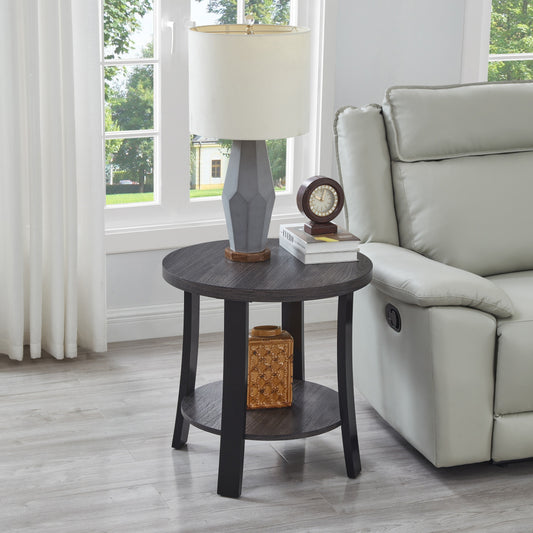 Roundhill Furniture Anze Contemporary Round Wood Shelf End Table