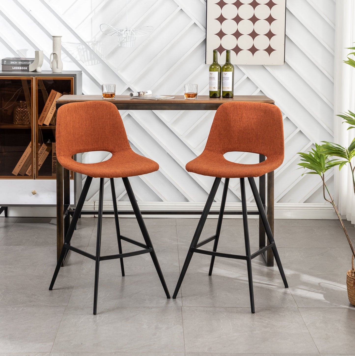 Roundhill Furniture Porth Fabric Kitchen 28.25" Barstools, Set of 2, Orange