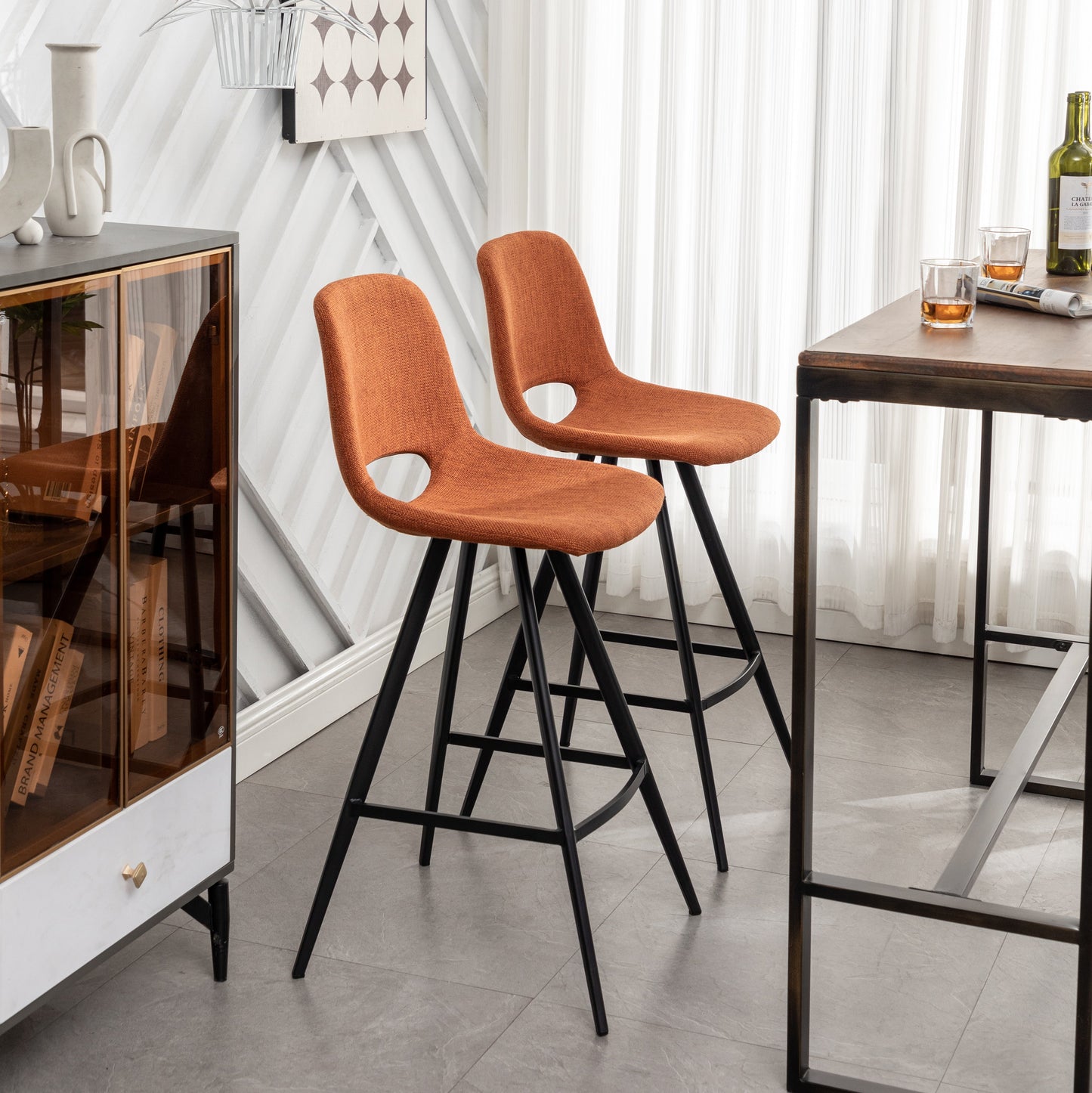 Roundhill Furniture Porth Fabric Kitchen 28.25 Barstools, Orange, Set of 2