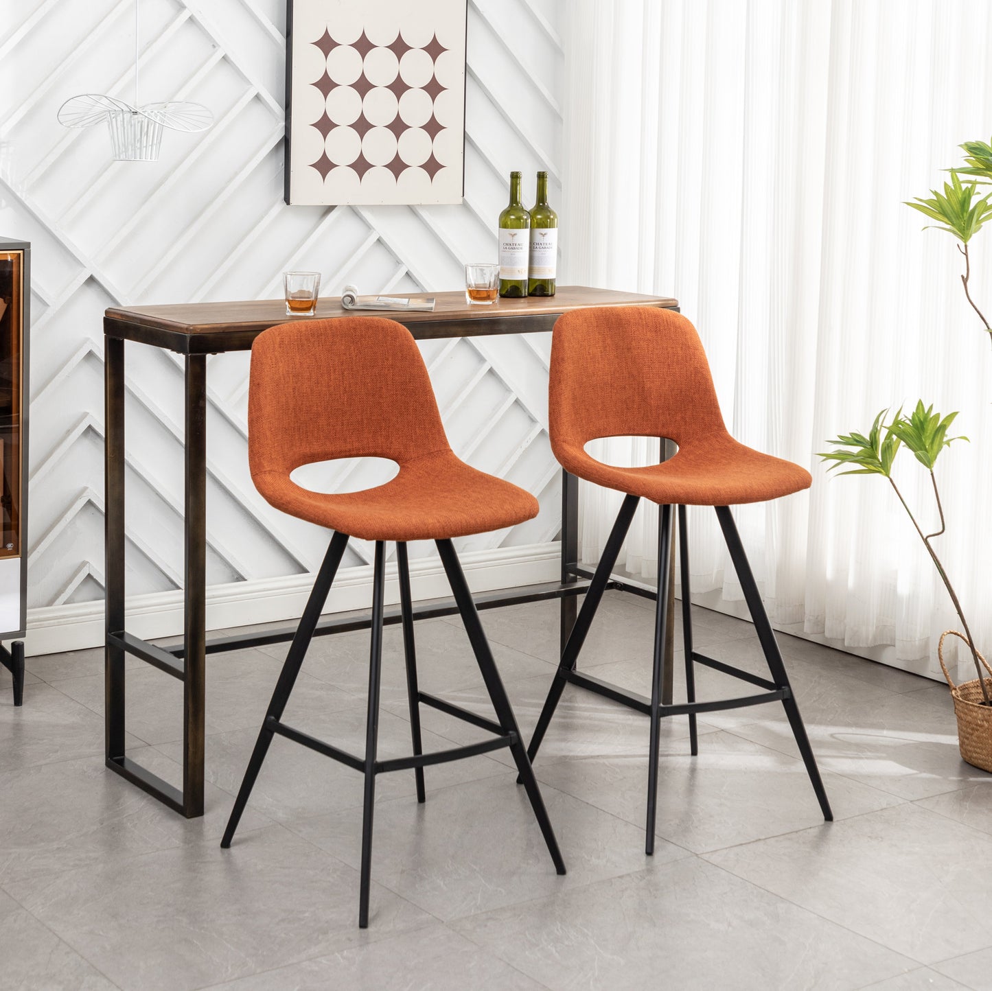 Roundhill Furniture Porth Fabric Kitchen 28.25" Barstools, Set of 2, Orange