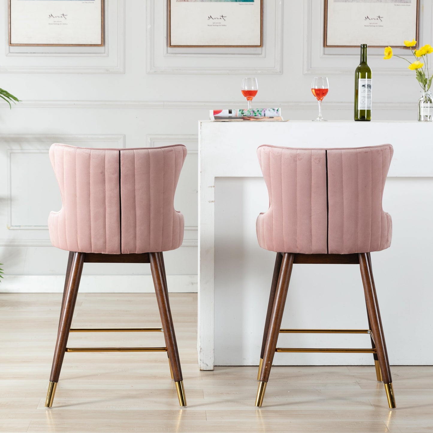 Leland Fabric Upholstered Counter Height Wingback Stools, Set of 2, Pink