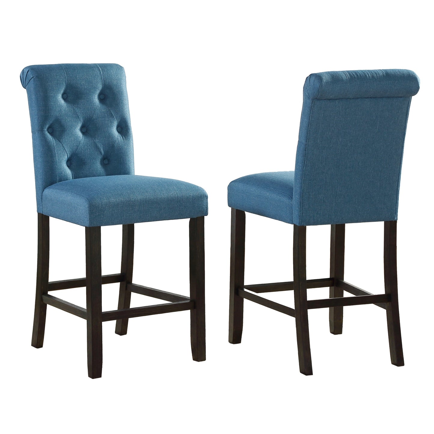 Leviton Solid Wood Tufted Asons Counter Height Stool, Set of 2, Blue