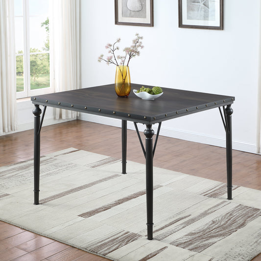 Biony Nailhead Counter Height Espresso Wood Dining Table with Metal Frame