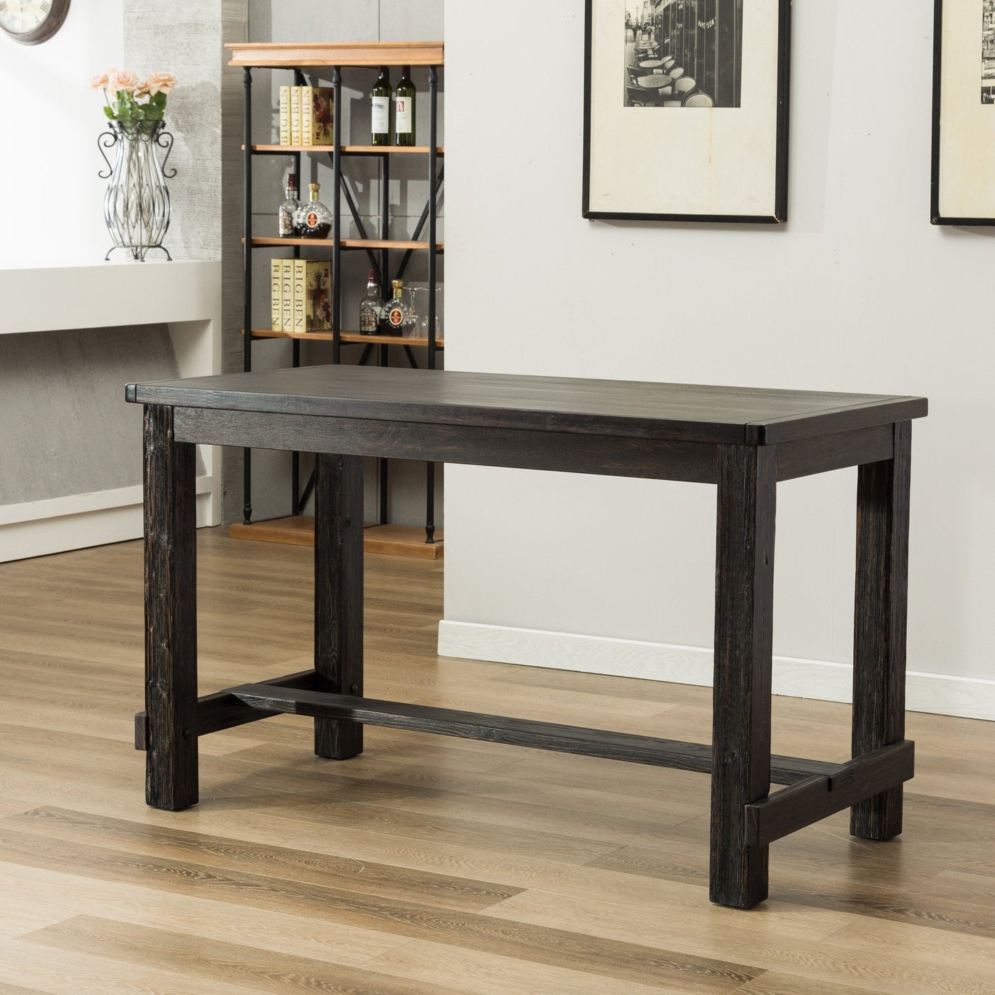 Lotusville Antique Black Finish Rectangular Wood Counter Height Dining Table