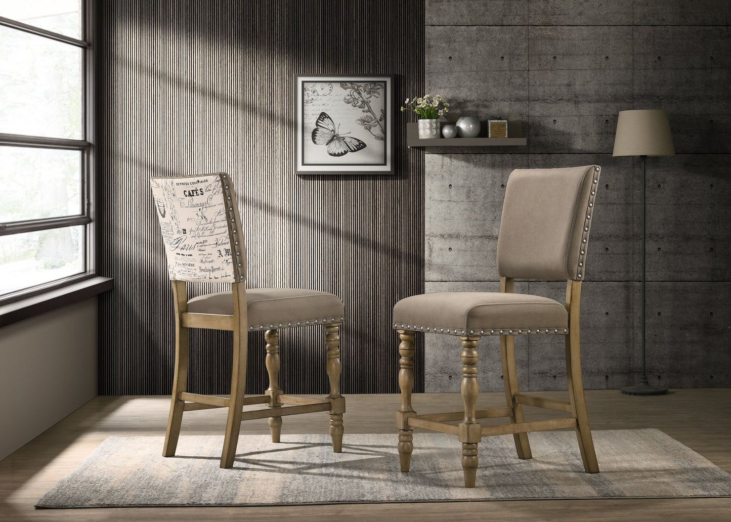 Birmingham 5-piece Driftwood Finish Table with Nail Head Chairs Counter Height Dining Set