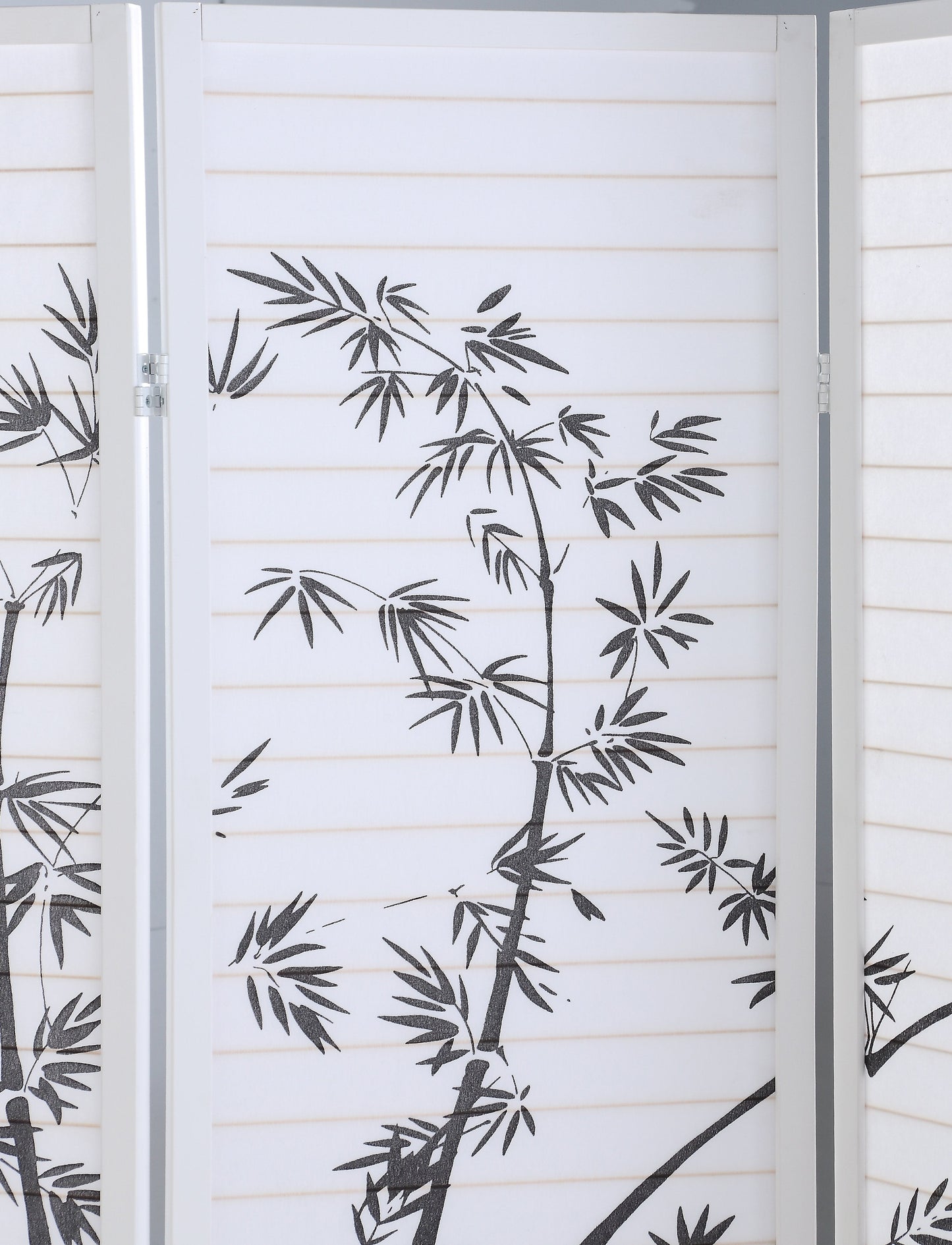 Bamboo Print 4-Panel White Framed Room Screen/Divider