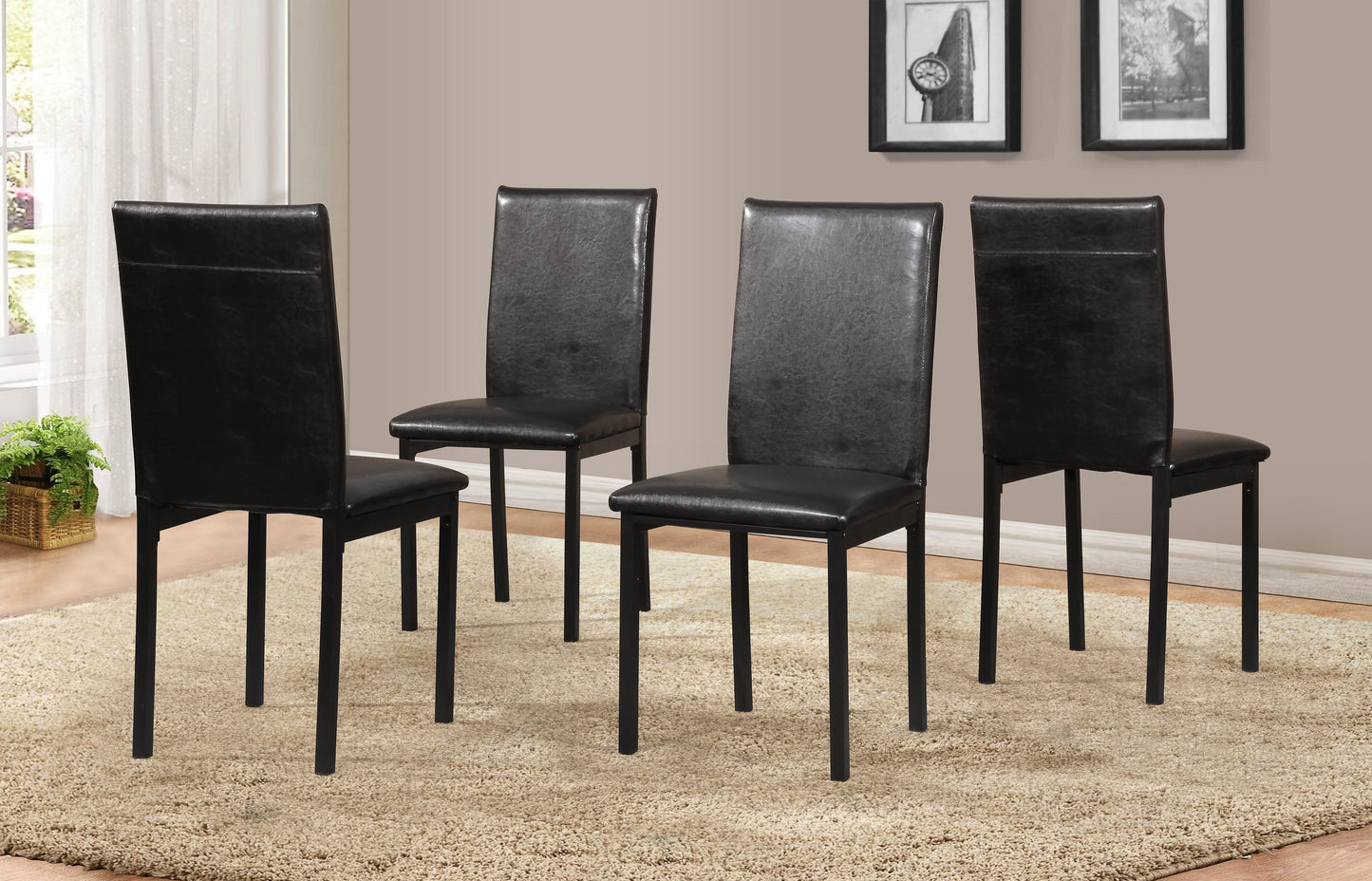 Roundhill Furniture Citico Metal Dinette Set with Laminated Faux Marble Top, White Table with Black Chairs, 5 Piece