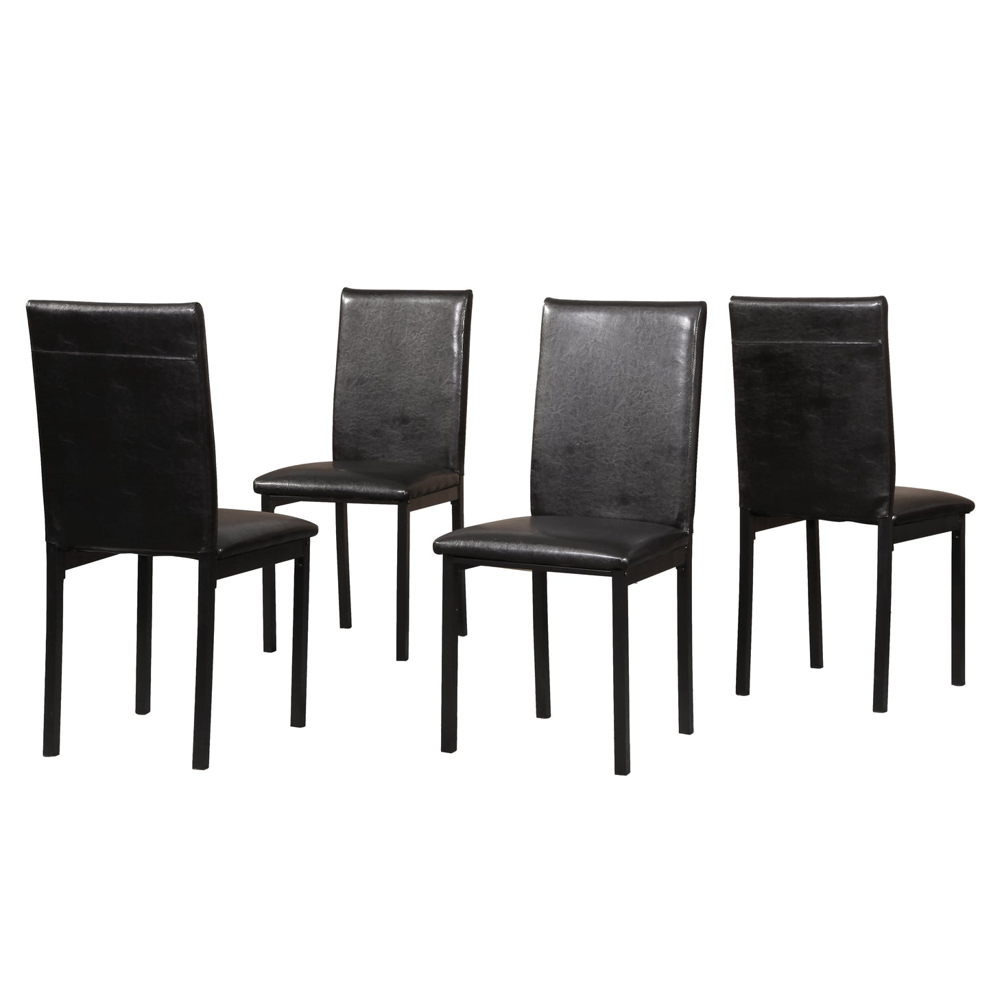 Roundhill Furniture Citico Metal Dinette Set with Laminated Faux Marble Top, White Table with Black Chairs, 5 Piece