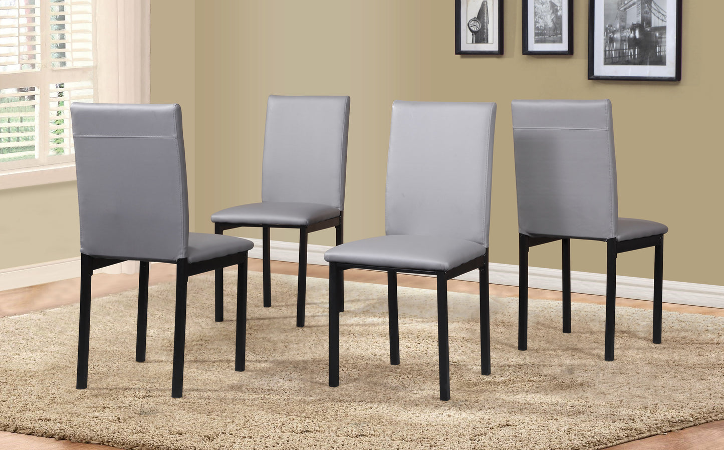 Roundhill Furniture Citico Metal Dinette Set with Laminated Faux Marble Top, White Table with Gray Chairs, 5 Piece