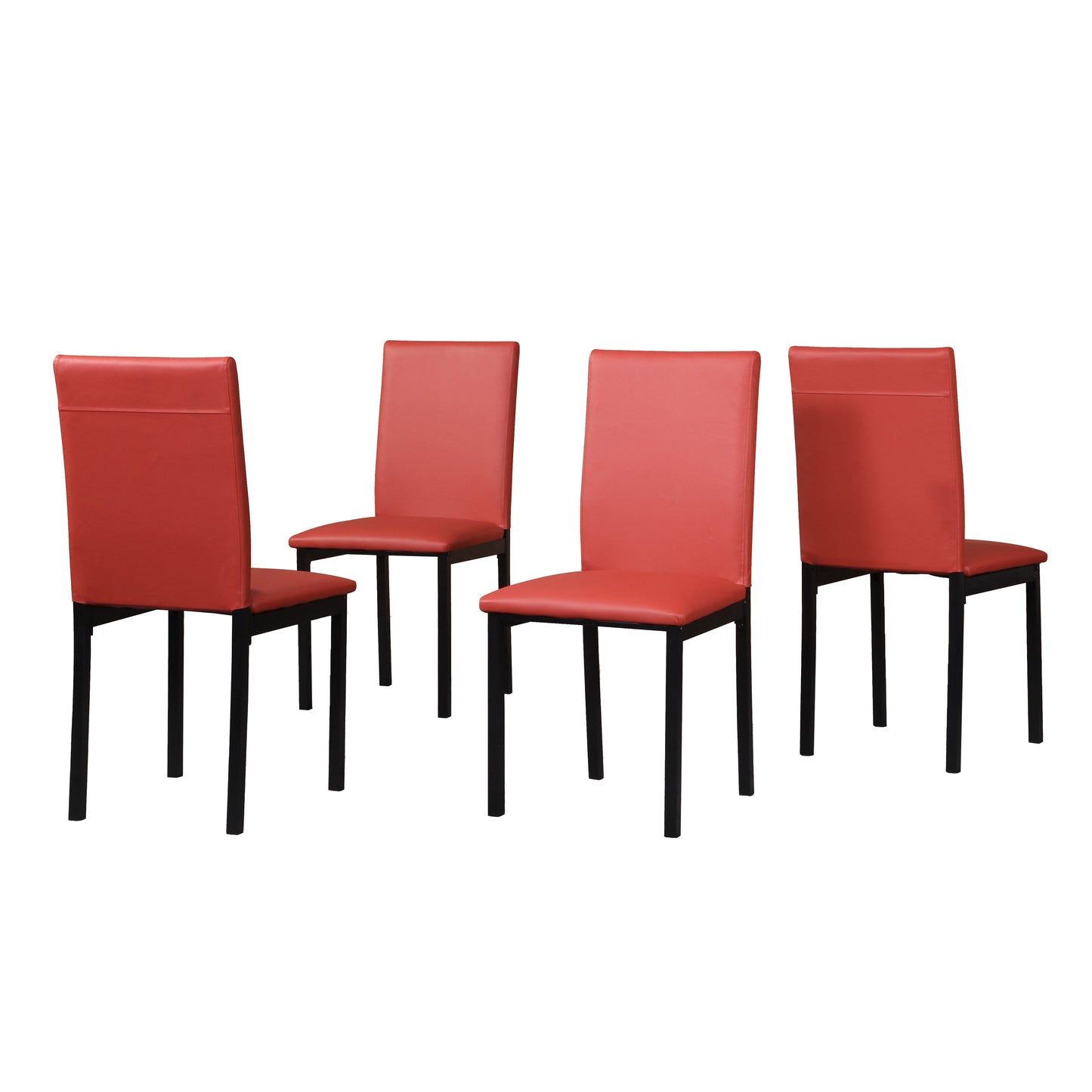 Roundhill Furniture Citico Metal Dinette Set with Laminated Faux Marble Top, White Table with Red Chairs, 5 Piece