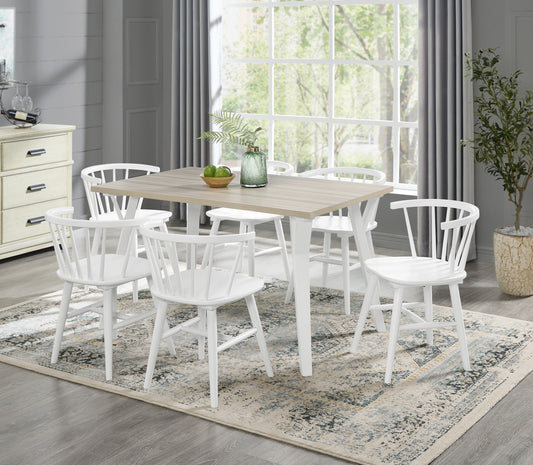 Roundhill Furniture Alwynn White and Natural Wood 7-piece Dining Set, Dining Table with 6 Windsor Chairs