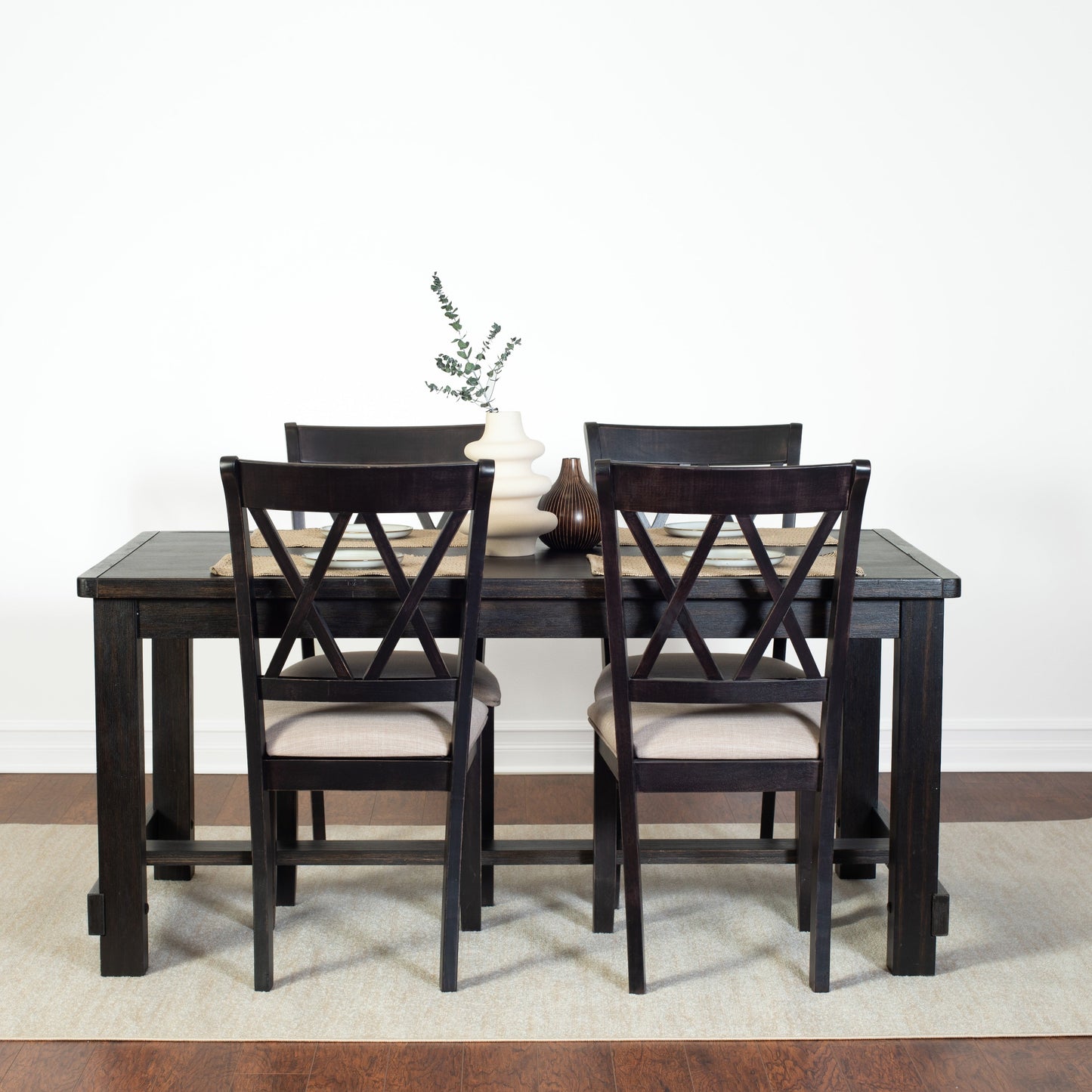 Hensfield Contemporary 5-Piece Dining Set, Dining Table with 4 Cross-back Chairs, Rich Black