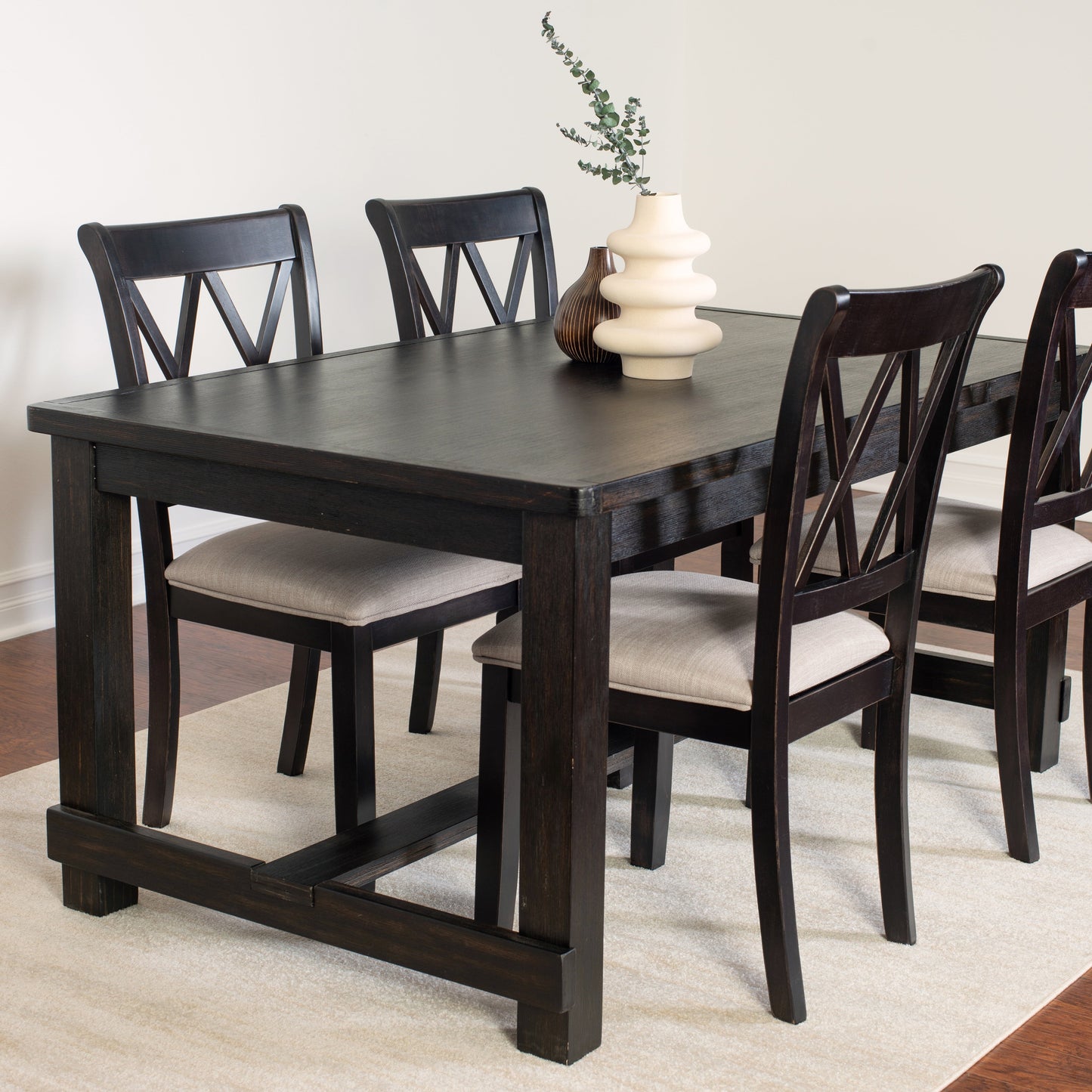 Hensfield Contemporary 5-Piece Dining Set, Dining Table with 4 Cross-back Chairs, Rich Black