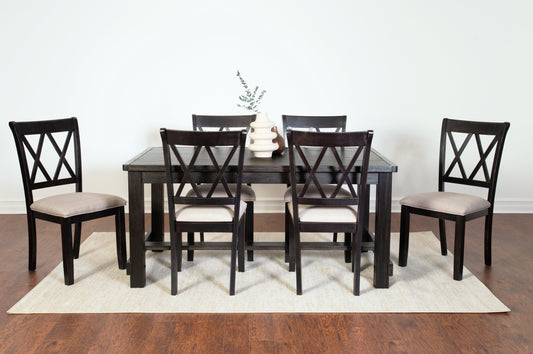 Hensfield Contemporary 7-Piece Dining Set, Dining Table with 6 Cross-back Chairs, Rich Black