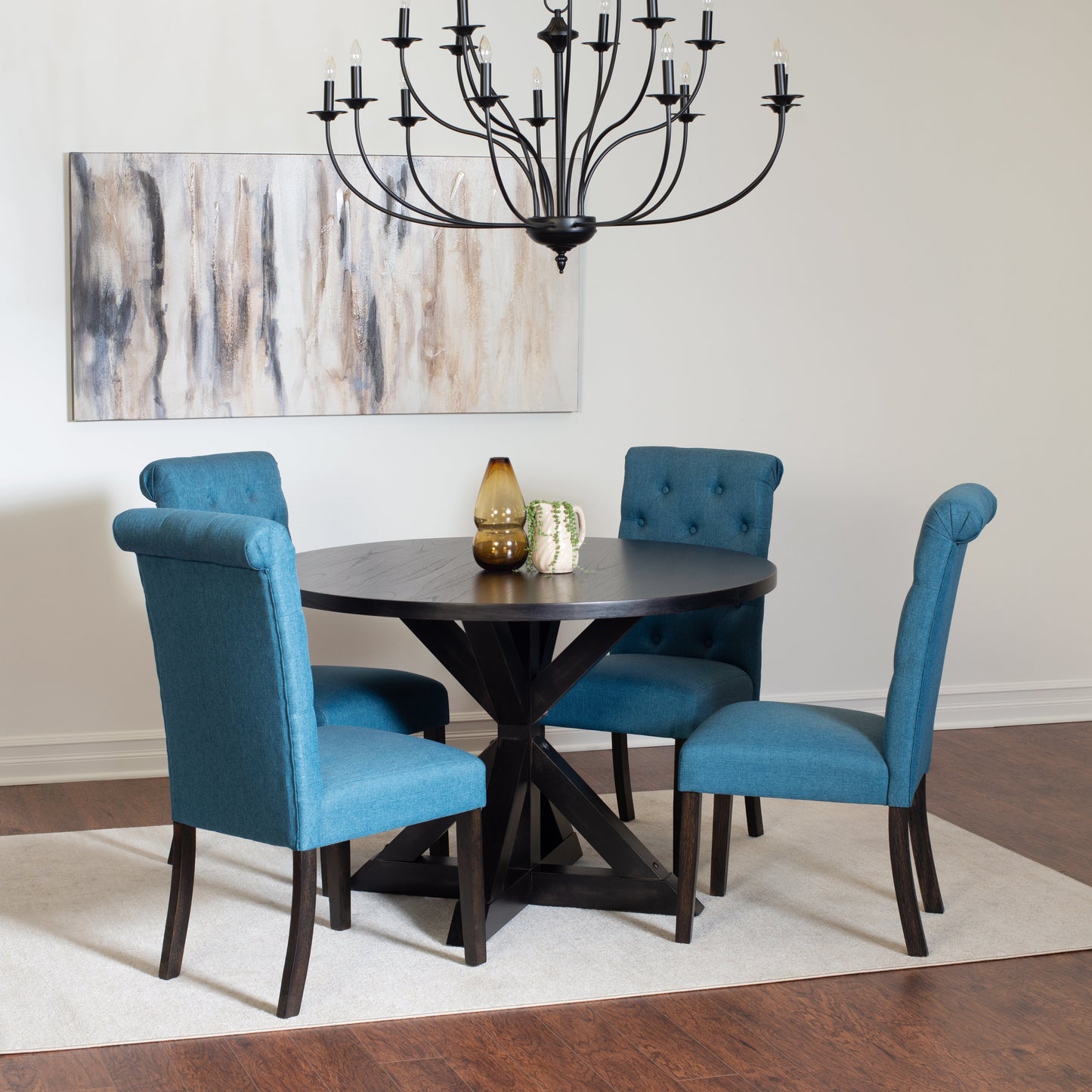 Roundhill Furniture Nylander 5-piece Dining Set, Cross-Buck Dining Table with 4 Chairs