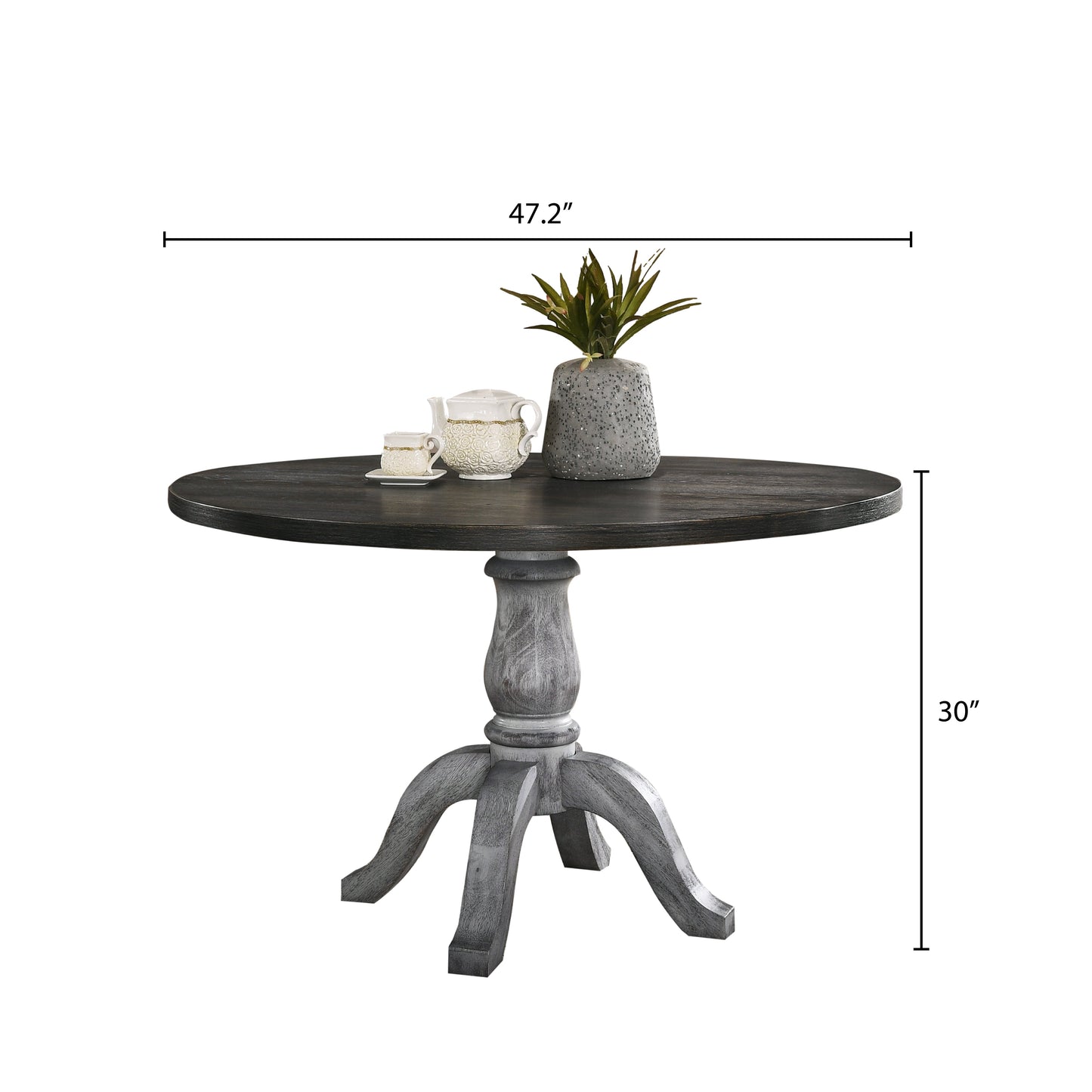 Roundhill Furniture Iris Dining Set, Round Pedestal Table with 4 Chairs, Weathered White and Gray, 5-Piece