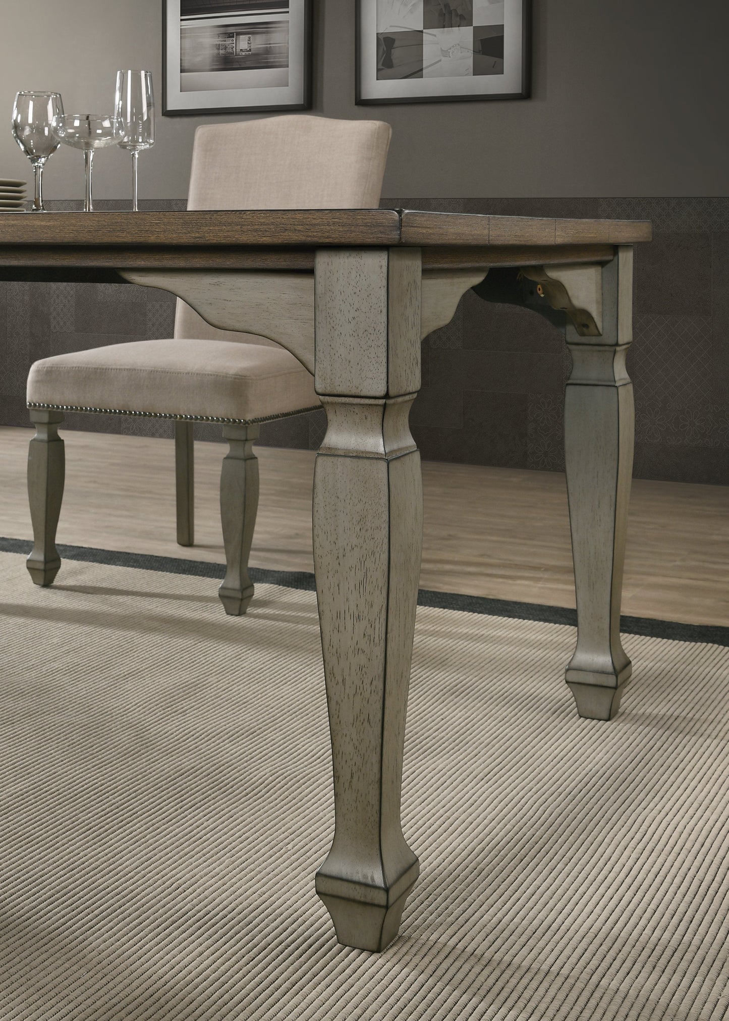 Breda Antique Gray and Dark Oak Finished Wood Dining Table