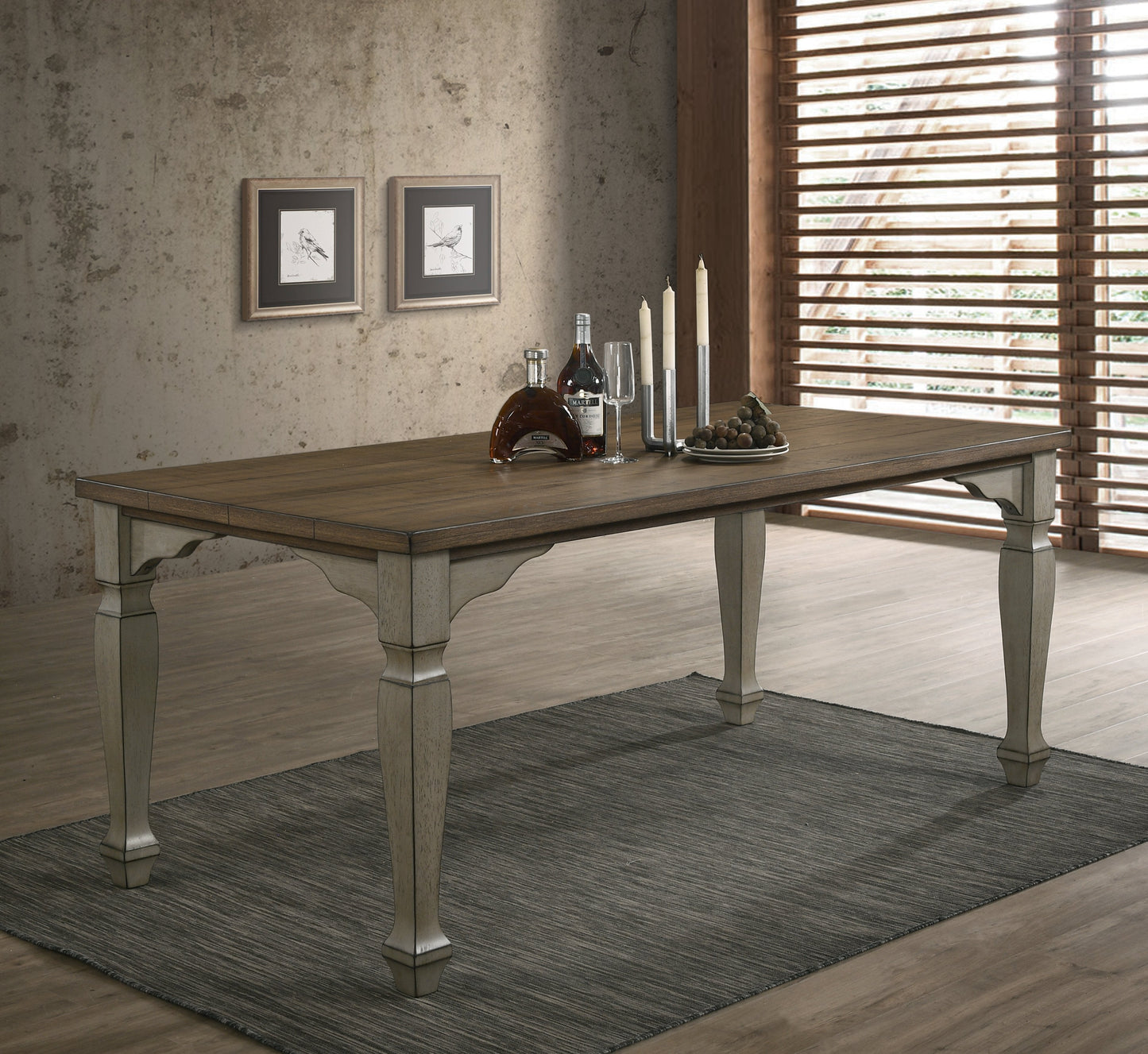 Breda Antique Gray and Dark Oak Finished Wood Dining Table