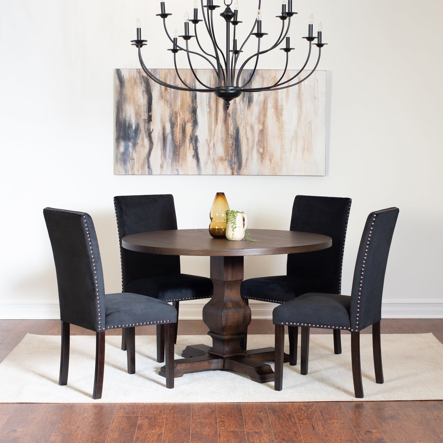 Fordsville 5-piece Dining Set, Pedestal Round Table with 4 Stylish Chairs